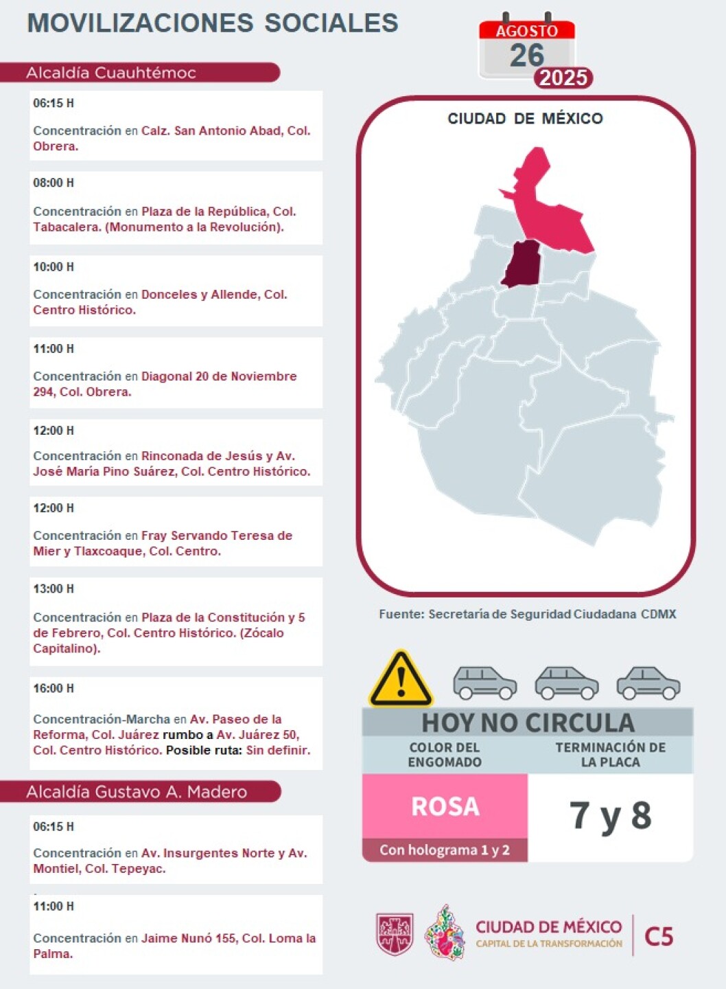 Mapa de marchas y manifestaciones en la CDMX hoy 26 de agosto.jpeg