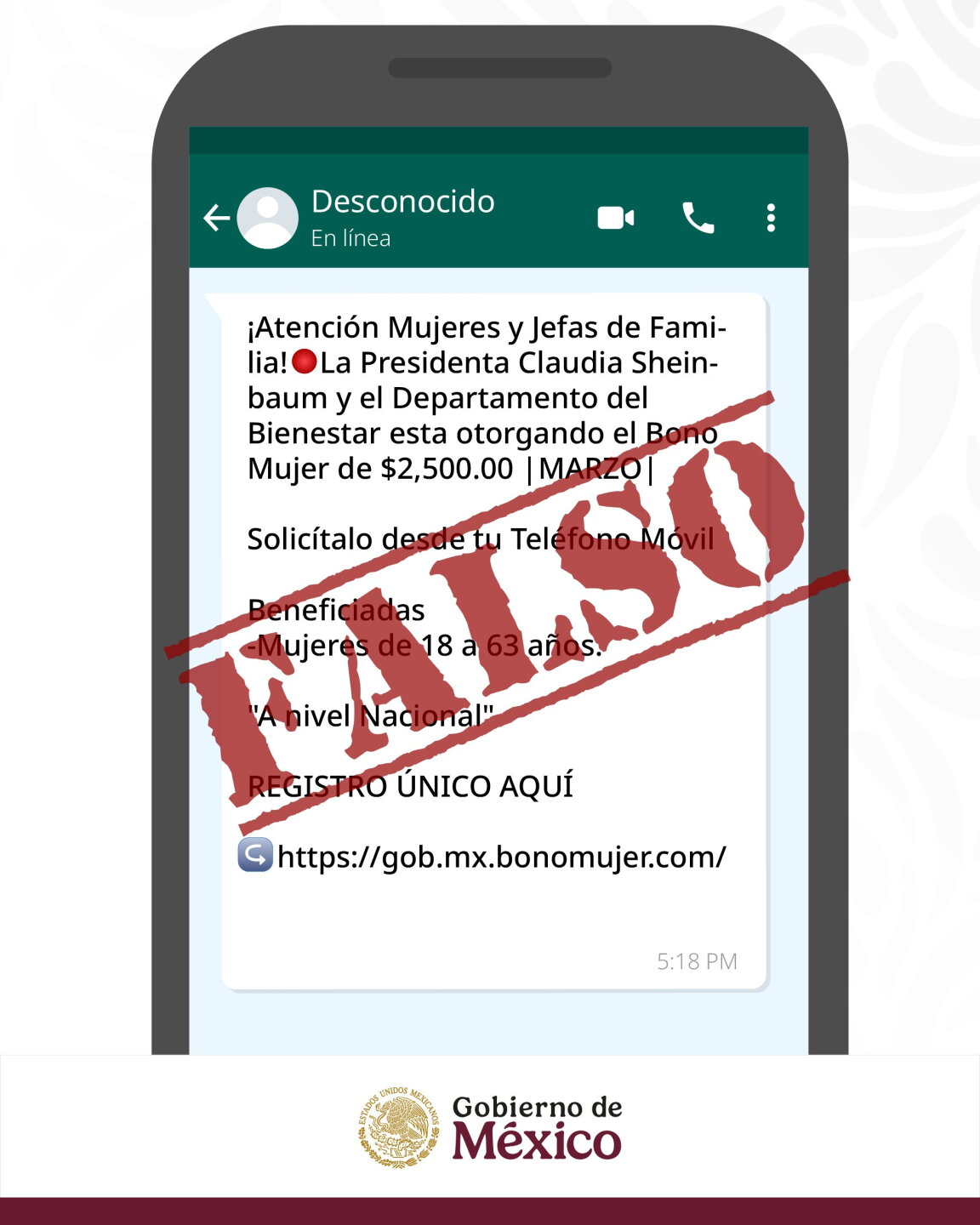 Mensaje de estafa del Bono Mujer