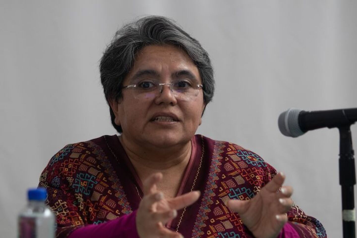 Raquel Buenrostro Sánchez, titular del Servicio de Administración Tributaria (SAT) durante conferencia de prensa.
