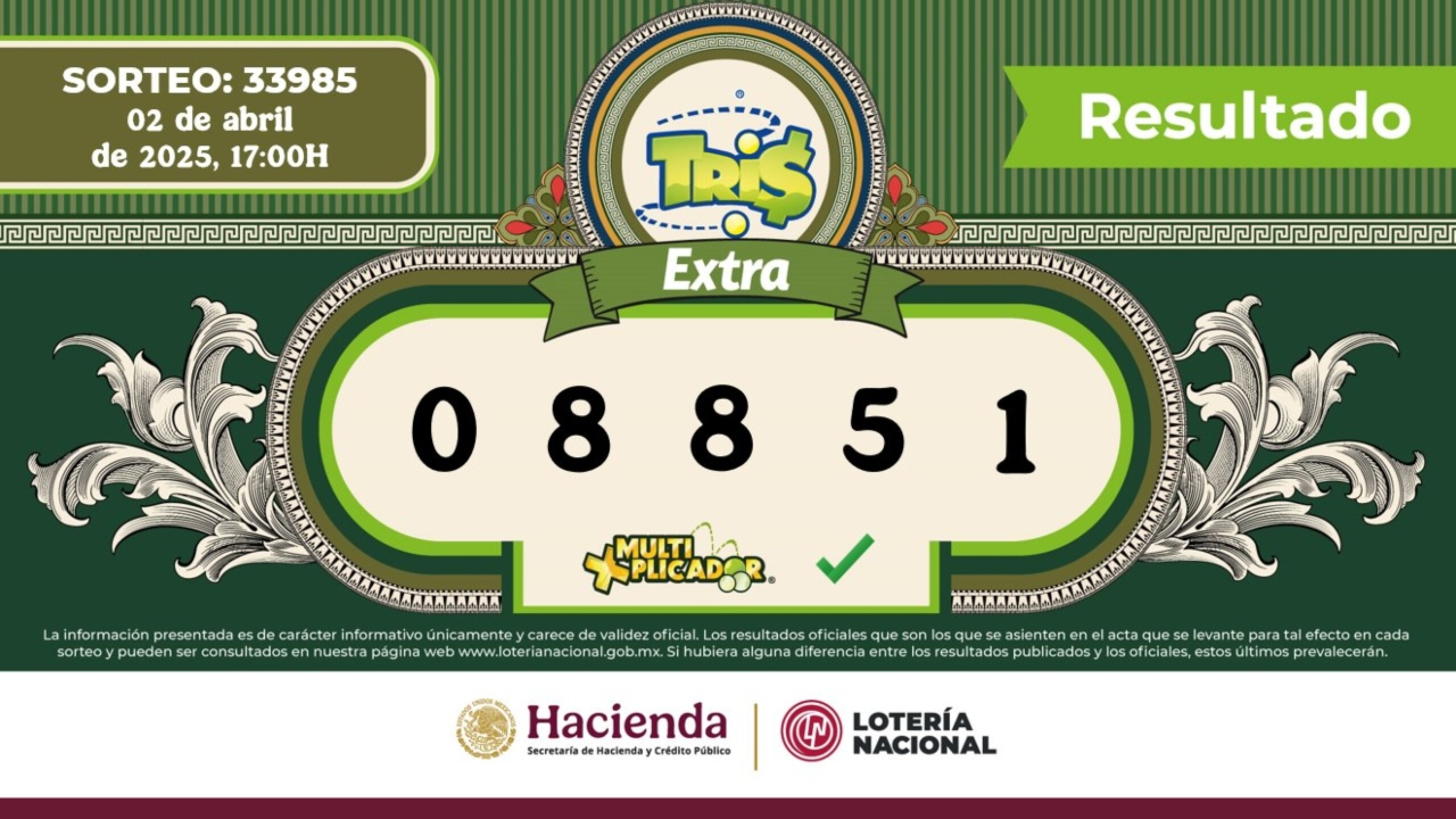 Sorteo Resultados Sorteo Tris: números ganadores de hoy 2 de abril de 2025