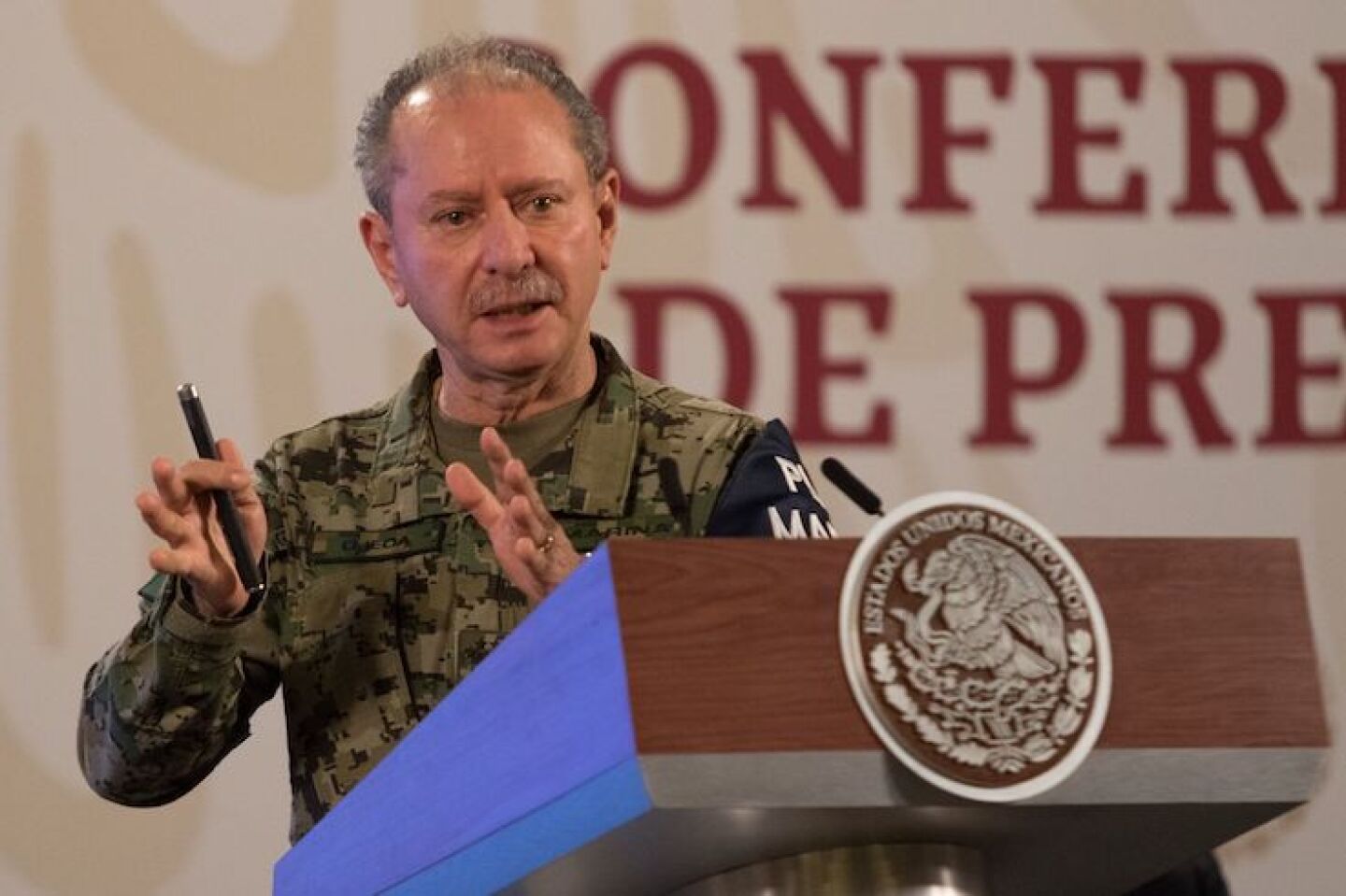 José Rafael Ojeda Durán, secretario de la Marina, durante su intervención en la mañanera