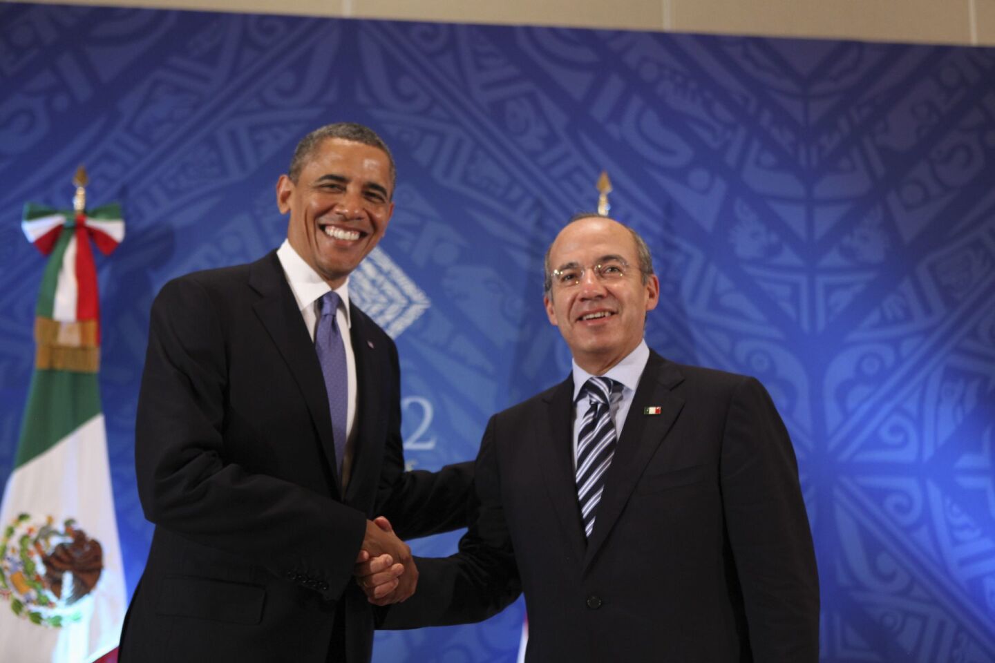 LOS CABOS, BAJA CALIFORNIA SUR, 18JUNIO2012.- Felipe Calderón Hinojosa, presidente de México, presidente de México, durante la reunión bilateral con el presidente de los Estados Unidos de América, Barack Obama; que tuvo lugar en el salón Masteriv de un hotel de la ciudad.FOTO: ALFREDO GUERRERO /CUARTOSCURO.COM