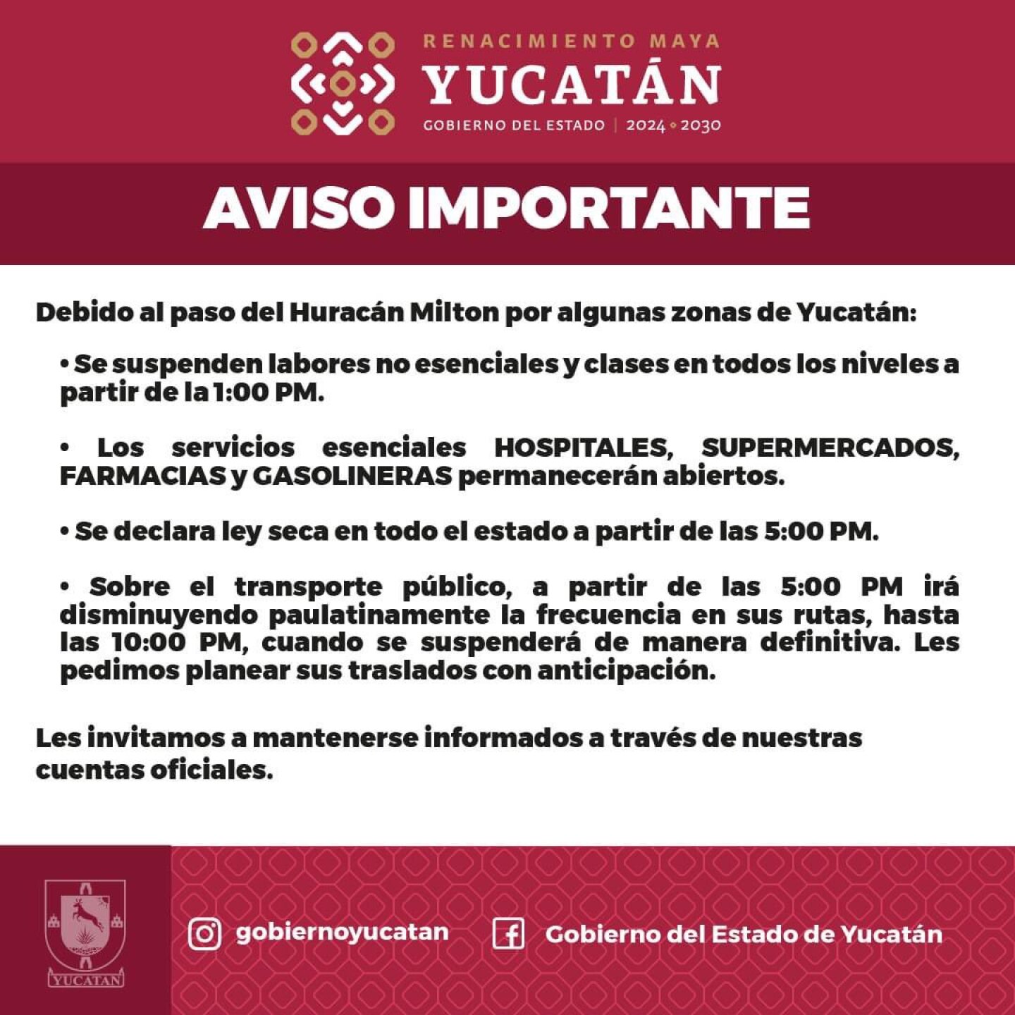 suspenden clases por el Huracán Milton
