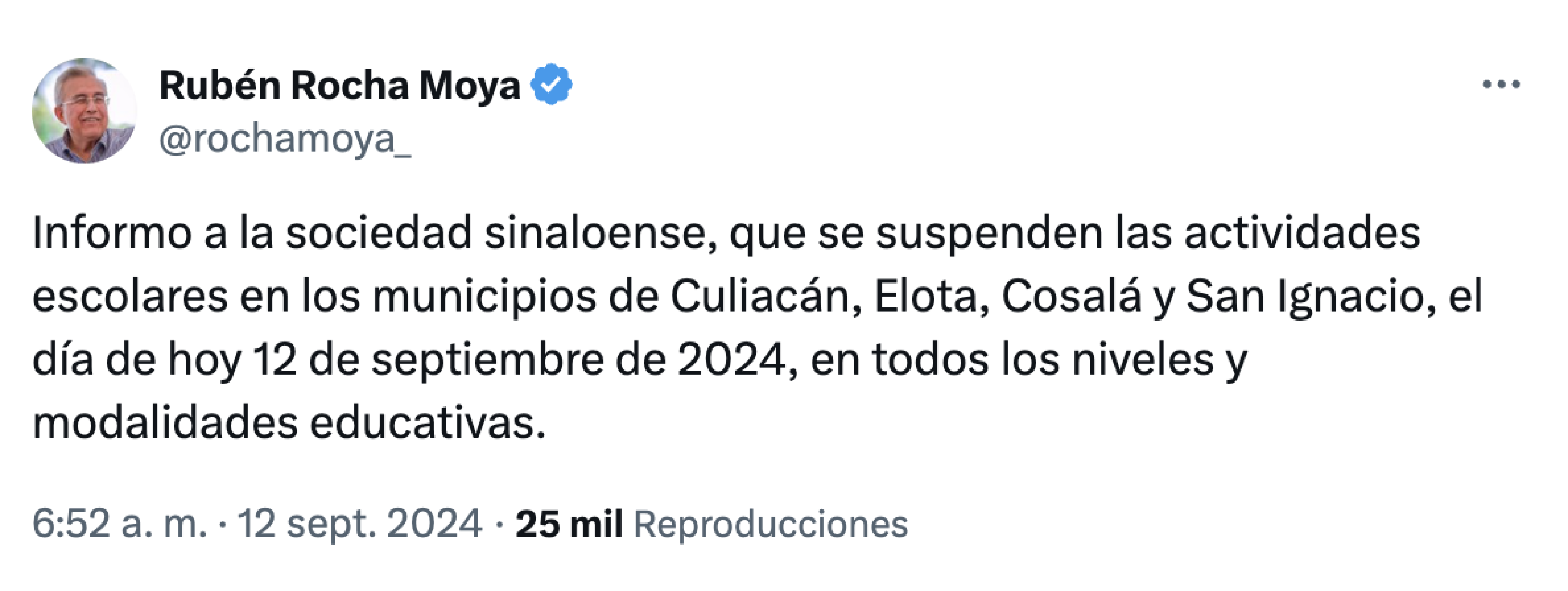 Sinaloa suspende clases