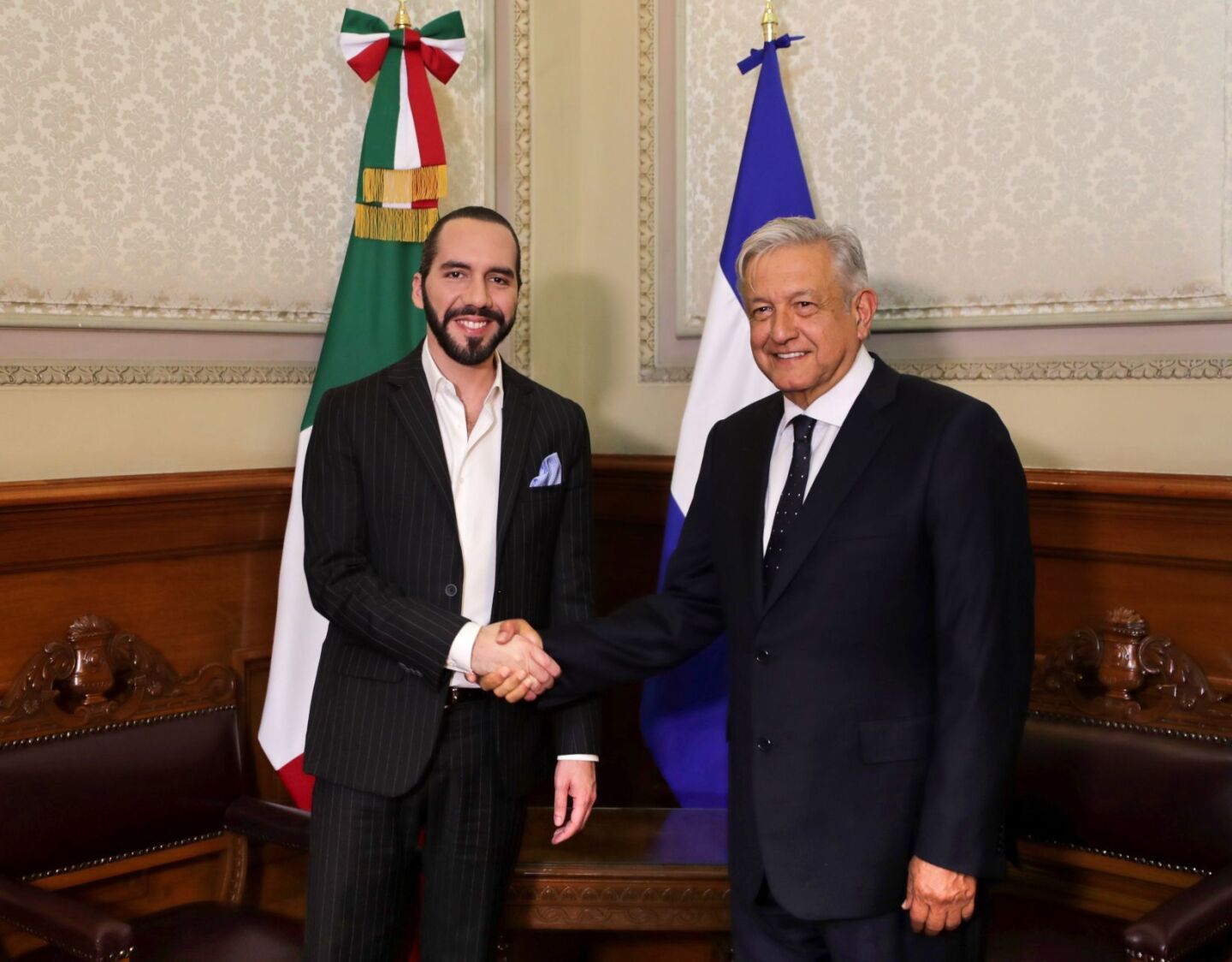 CIUDAD DE MÉXICO, 12MARZO2019.- El Presidente de México, Andrés Manuel López Obrador, recibió en Palacio Nacional al presidente electo de El Salvador, Nayib Bukele. FOTO: GOBIERNO DE LA REPÚBLICA /CUARTOSCURO.COM