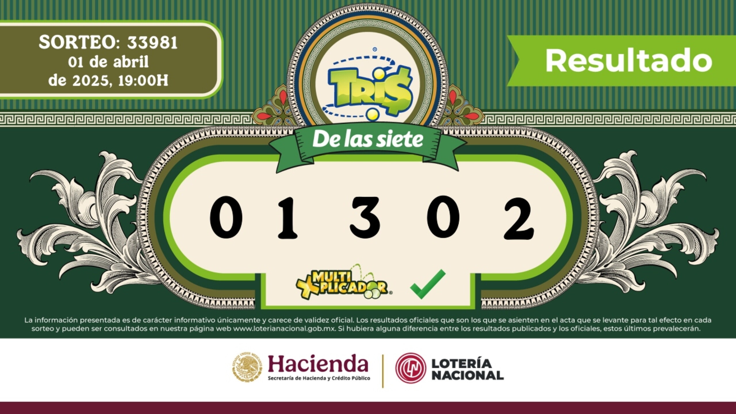 Sorteo Resultados Sorteo Tris: números ganadores de hoy 1 de abril de 2025