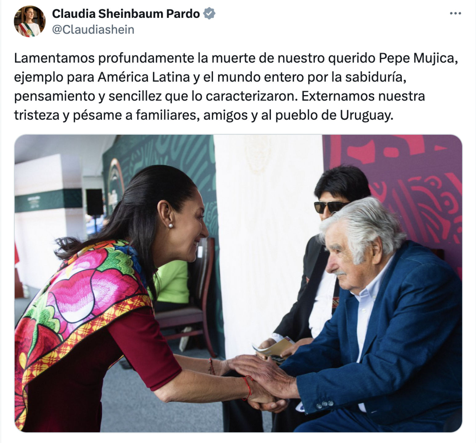 Mensaje de la presidenta Claudia Sheinbaum tras la noticia del deceso de José "Pepe" Mujica.