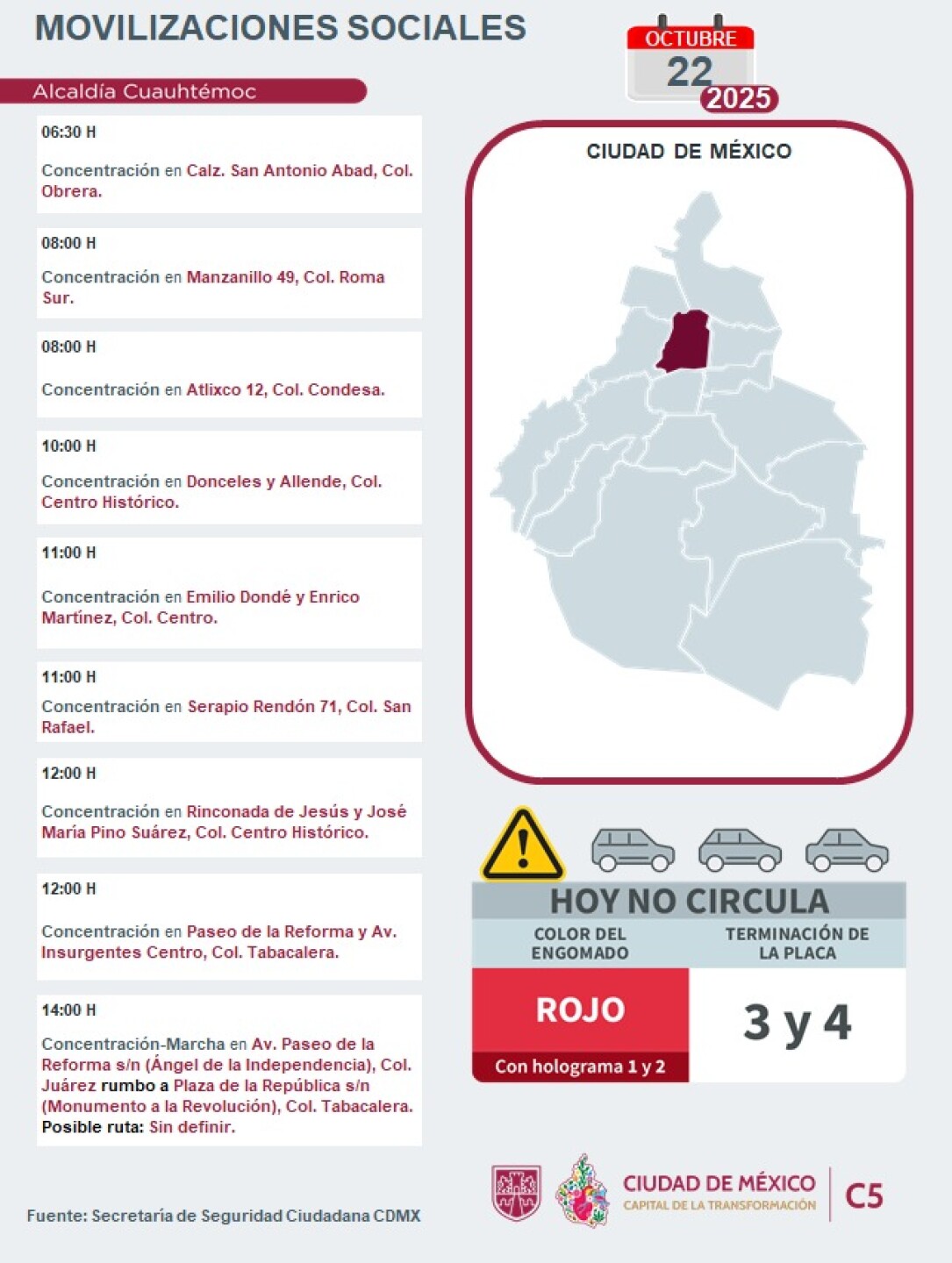 Mapa de marchas y manifestaciones en la CDMX hoy 22 de octubre.jpeg