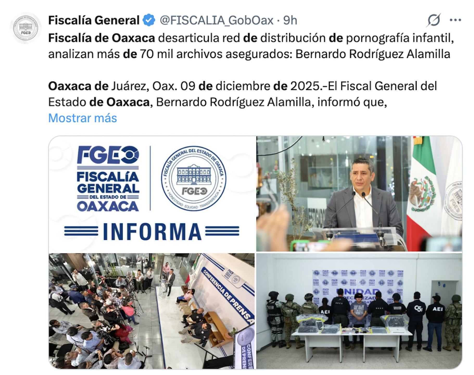 Fiscalía de Oaxaca detiene red de distribución de pornografía infantil