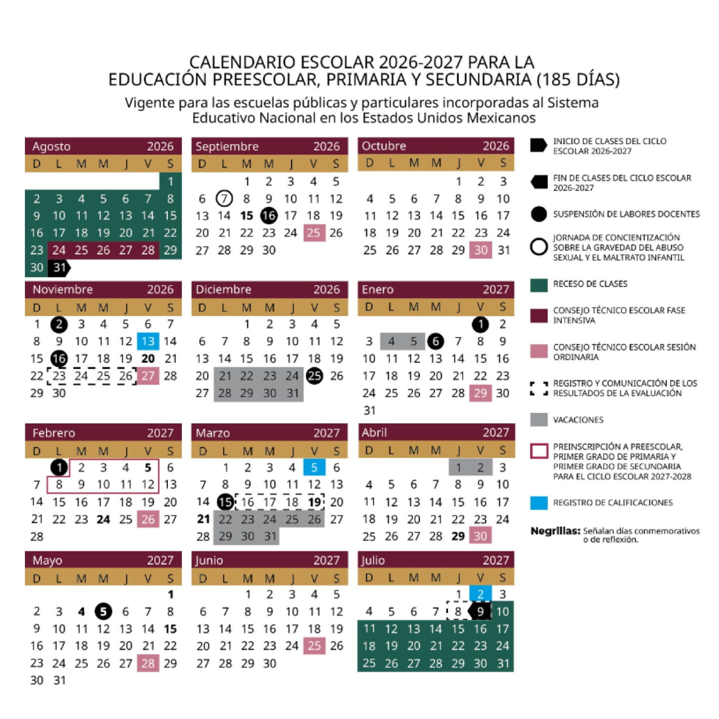 calendario escolar oficial de la sep 2026 2027 preescolar primaria secundaria