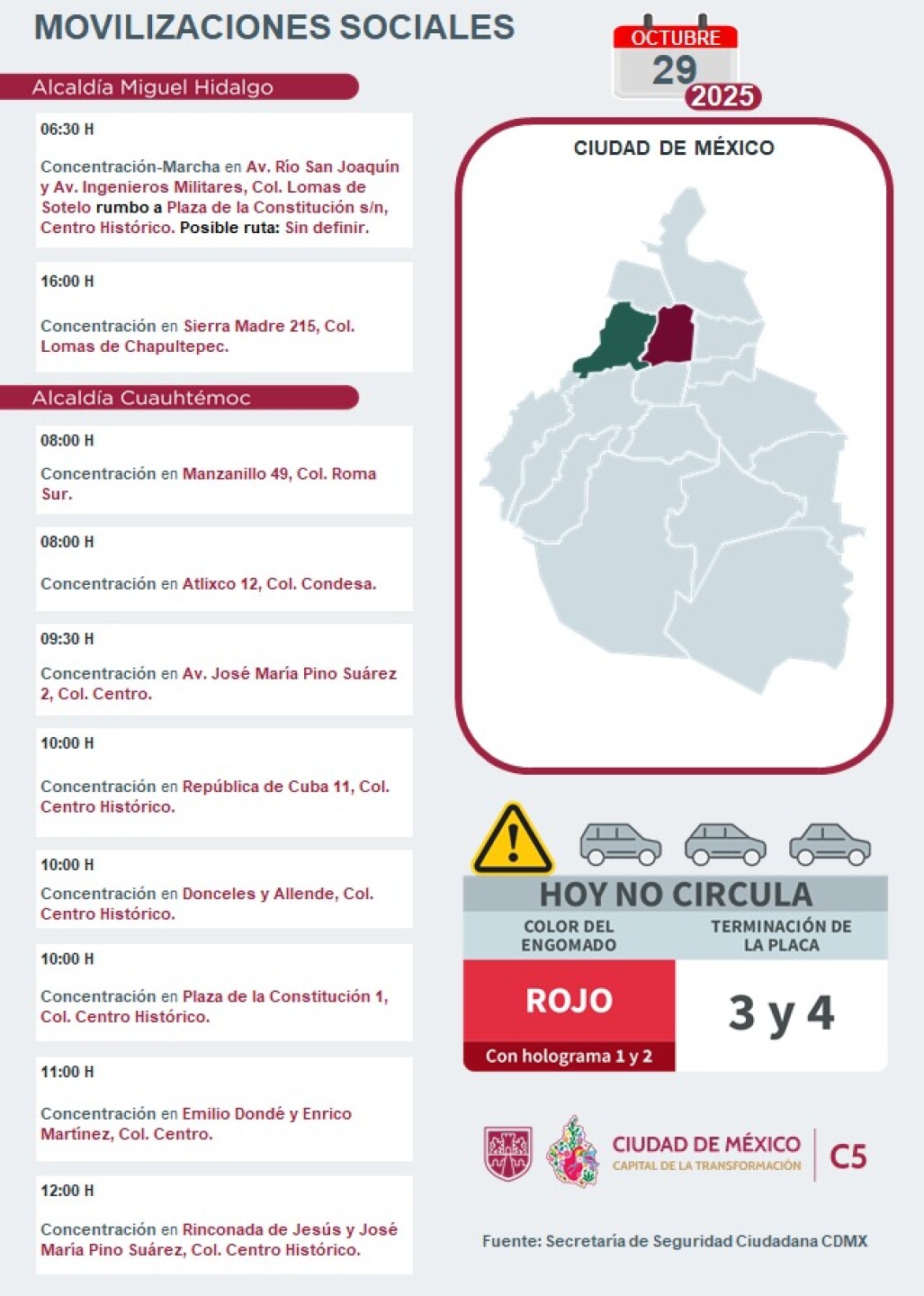 Mapa de marchas y manifestaciones en la CDMX hoy 29 de octubre.jpeg