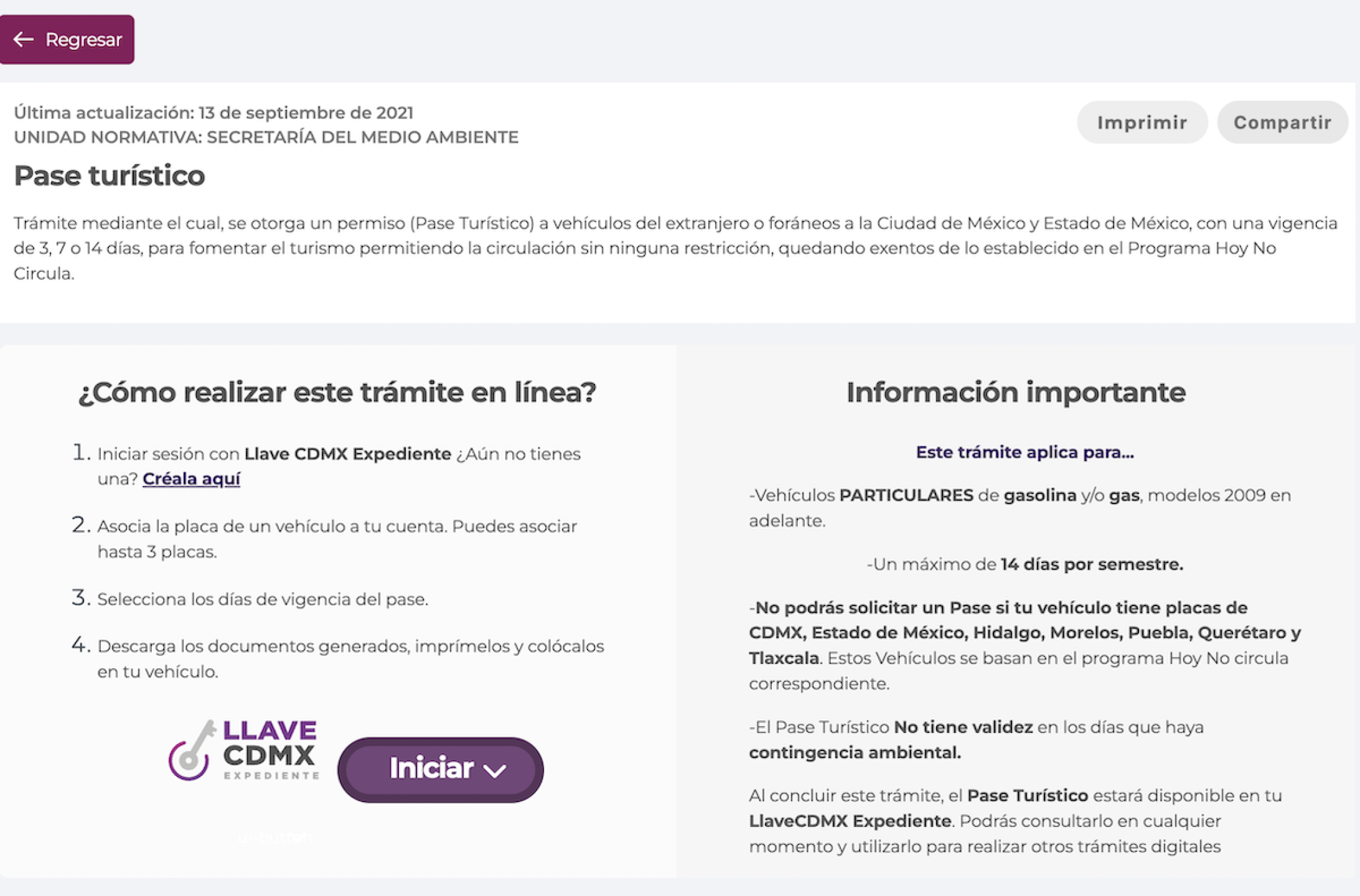 tramite del Pase Turístico