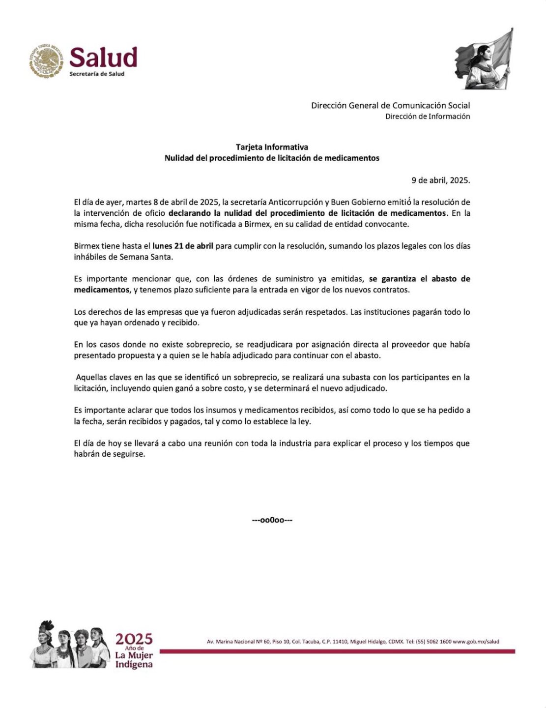 Comunicado de la SSa