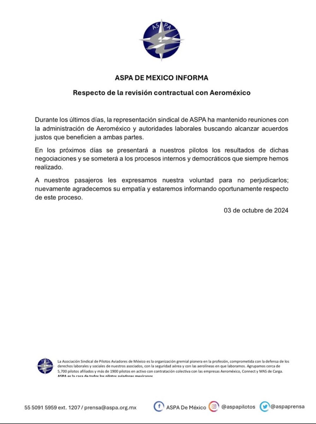Huelga de pilotos de Aeroméxico