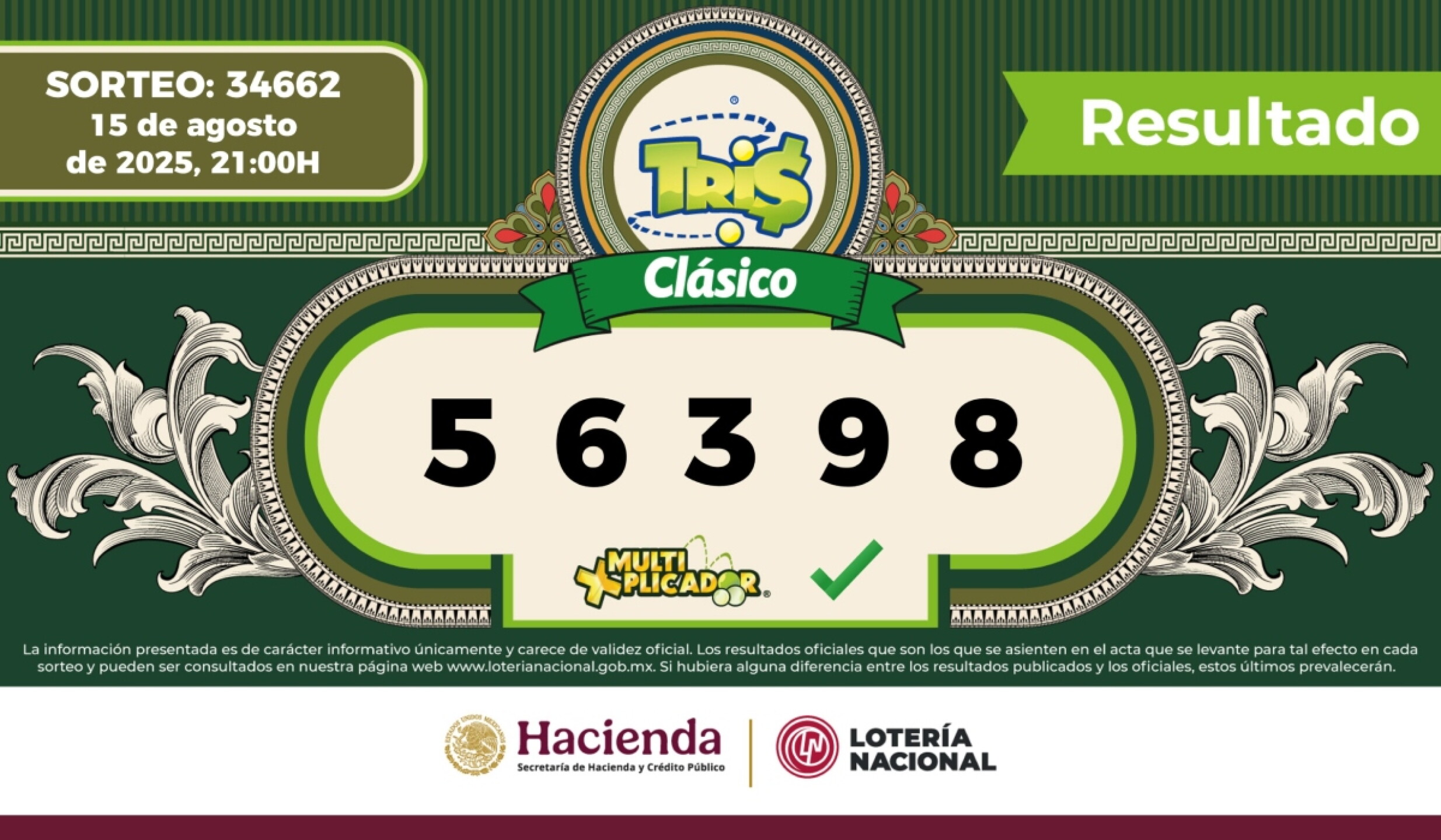 Sorteo Resultados Sorteo Tris: números ganadores de hoy viernes 15 de agosto ...