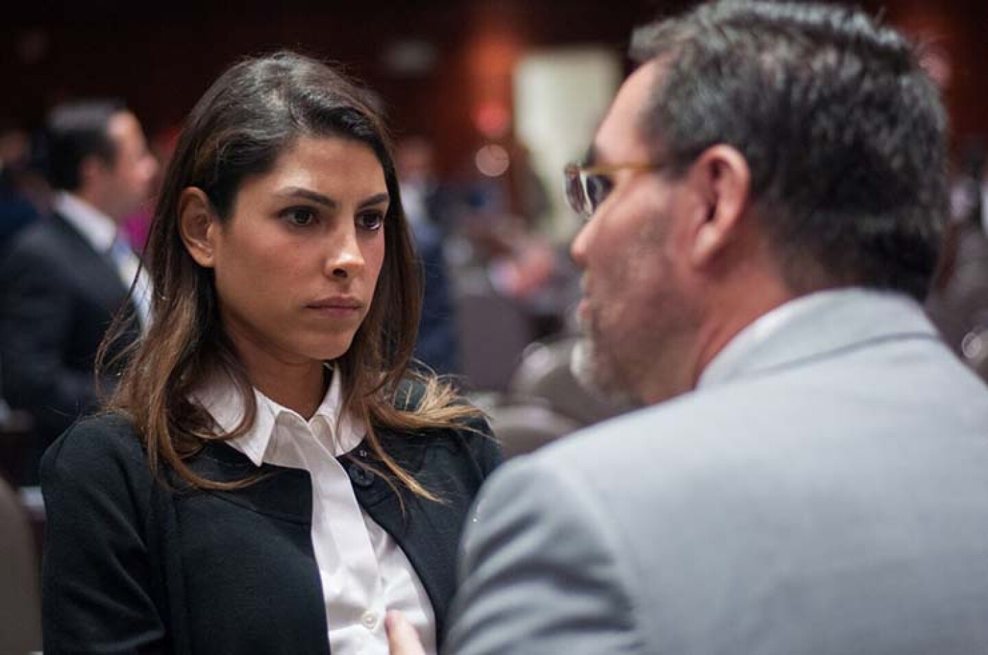 MÉXICO, D.F., 05NOVIEMBRE2015.- Sylvana Beltrones, diputada del PRI, platica con Federico Döring, diputado del PAN, previo al inicio de sesión ordinaria en la Camara de Diputados. FOTO: DIEGO SIMÓN SÁNCHEZ /CUARTOSCURO.COM