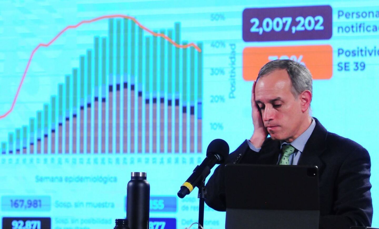 El Dr. Hugo López-Gatell, durante su participación en la conferencia.