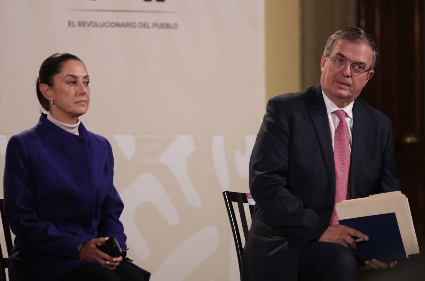 Claudia Sheinbaum Pardo, jefa de gobierno de la Ciudad yMarcelo Ebrard Casaubon, secretario de Relaciones Exterioresdurante conferencia de prensa en Palacio Nacional.