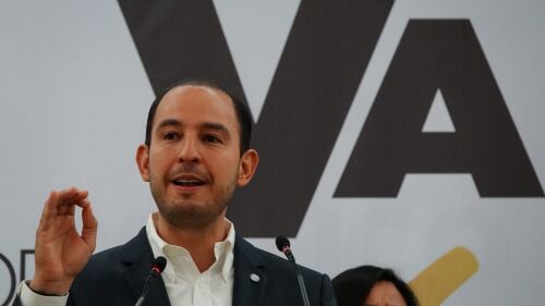 Marko Cortés durante la conferencia de la Coalición Va Por México en el hotel Marquis Reforma