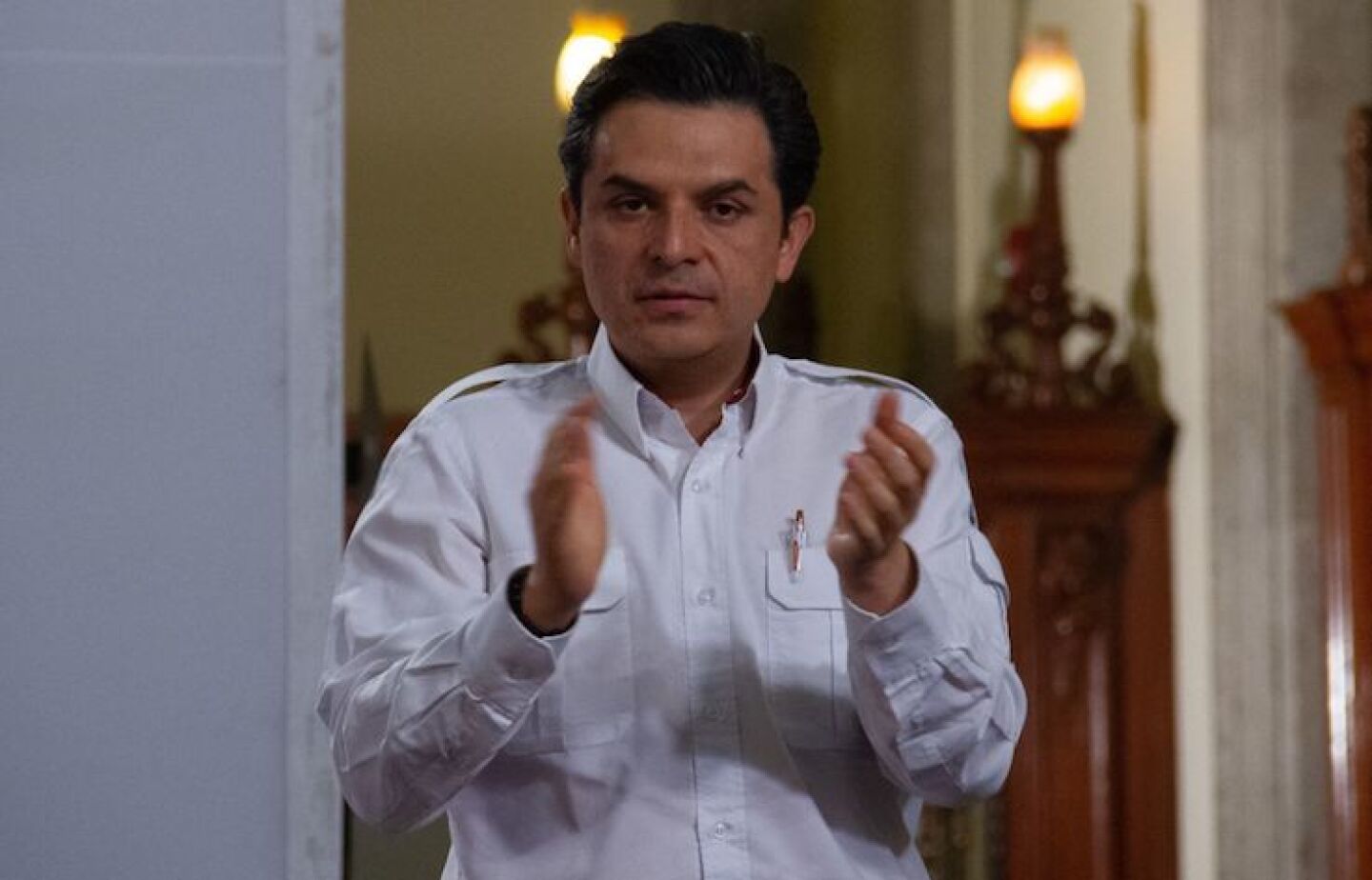 Zoé Robledo Aburto, director general del IMSS, durante la conferencia de Créditos de IMSS que se lleva a cabo en el Palacio Naciona