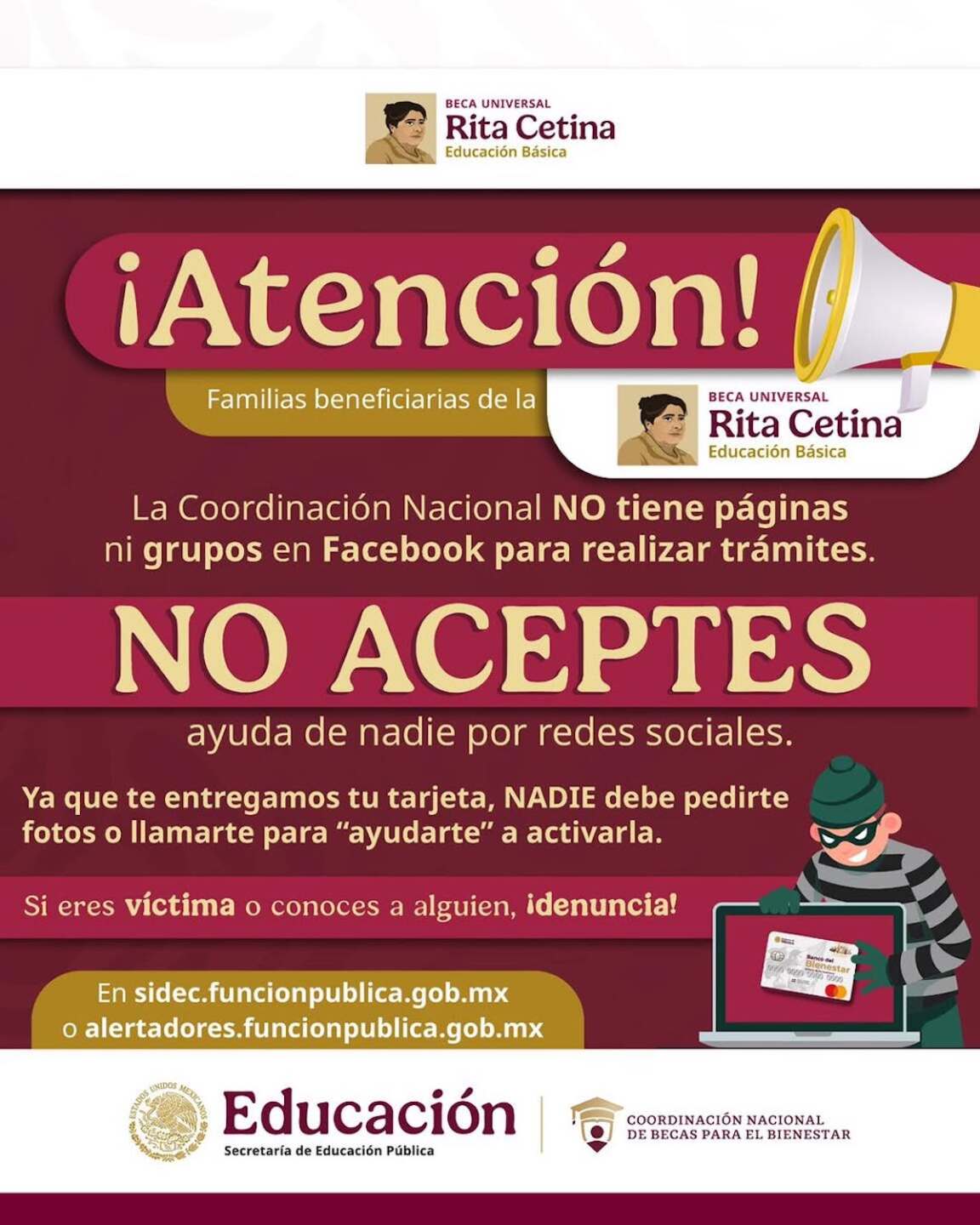 La Delegación de Programas para el Bienestar en Durango alertó a la población sobre intentos de fraude vinculados con becas sociales.