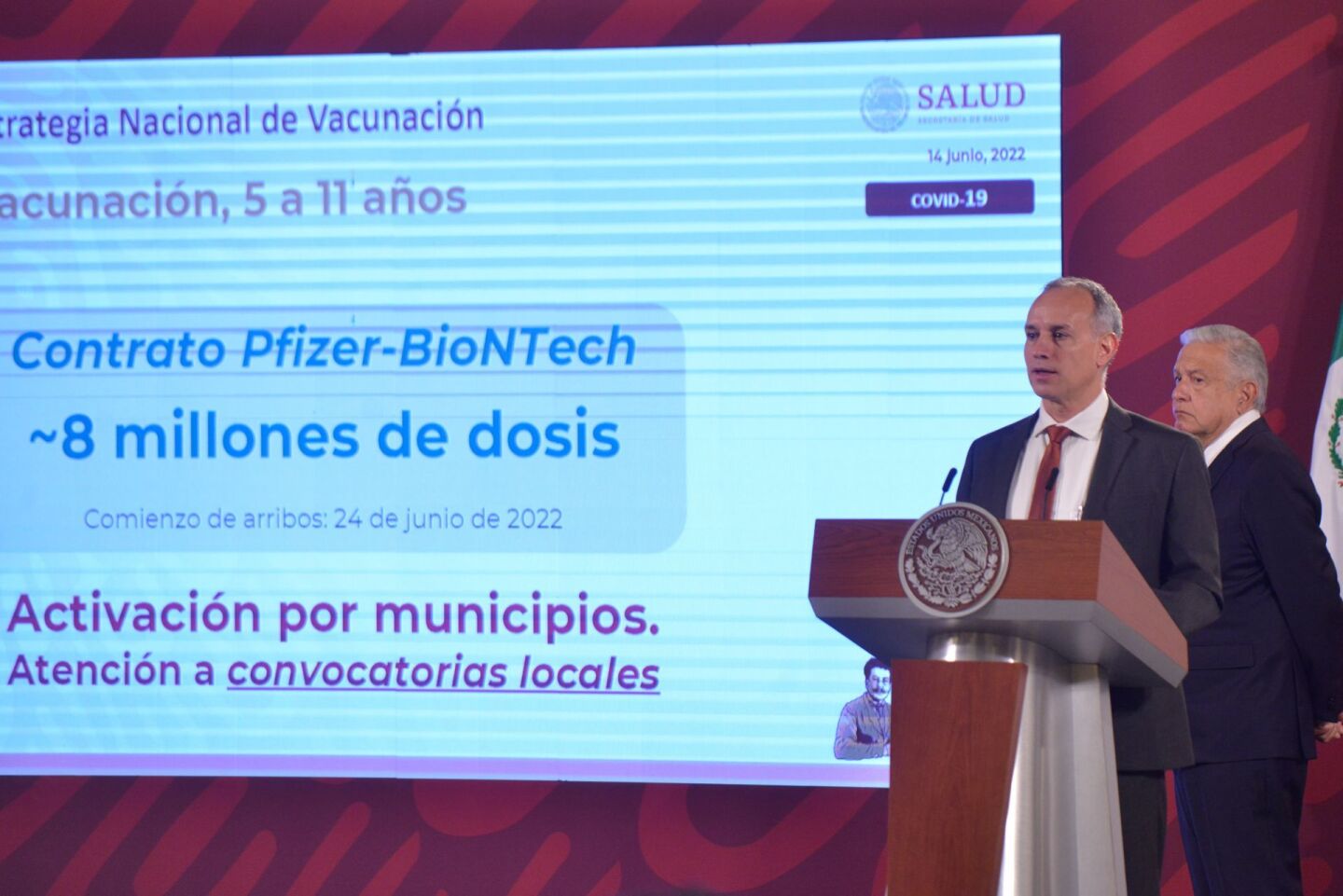 Hugo López-Gatell, subsecretario de Prevención y Promoción de, y Andrés Manuel López Obrador, presidente de México, anunciaron la jornada de vacunación contra Covid-19 para niños entre 5 y 11 años.