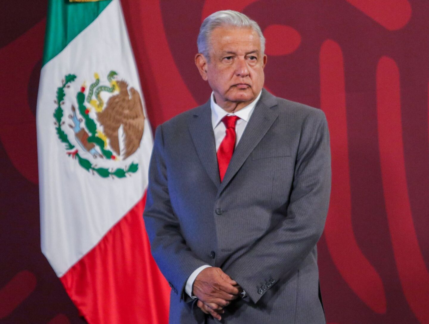 El Primer mandatario del país, Andrés Manuel López Obrador, en Conferencia de prensa ésta mañana en Palacio Nacional.