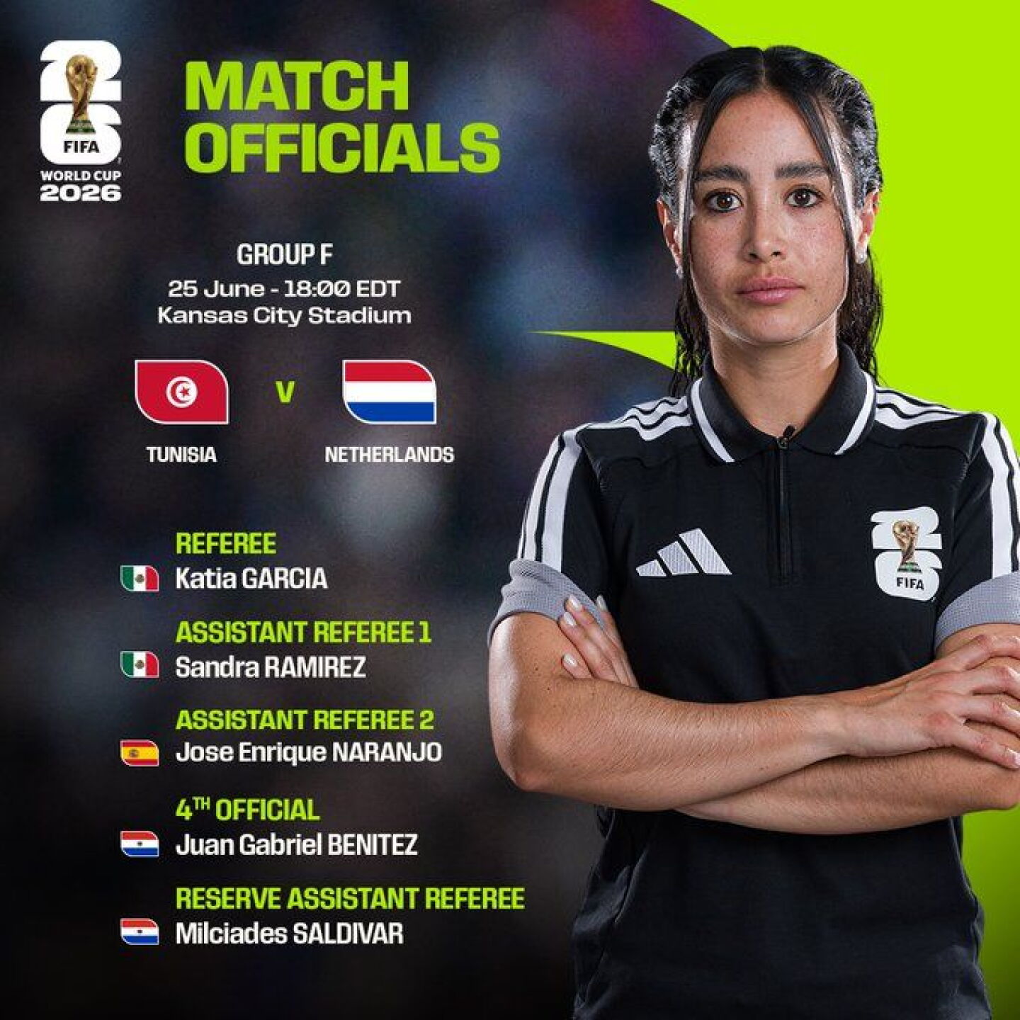 katia itzel garcia primera mexicana arbitrar partido tunez paises bajos a que hora cuando donde