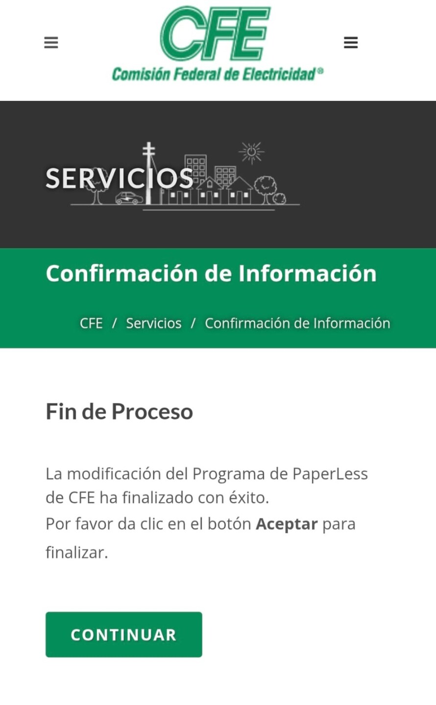 Activar programa "paperless" de CFE
