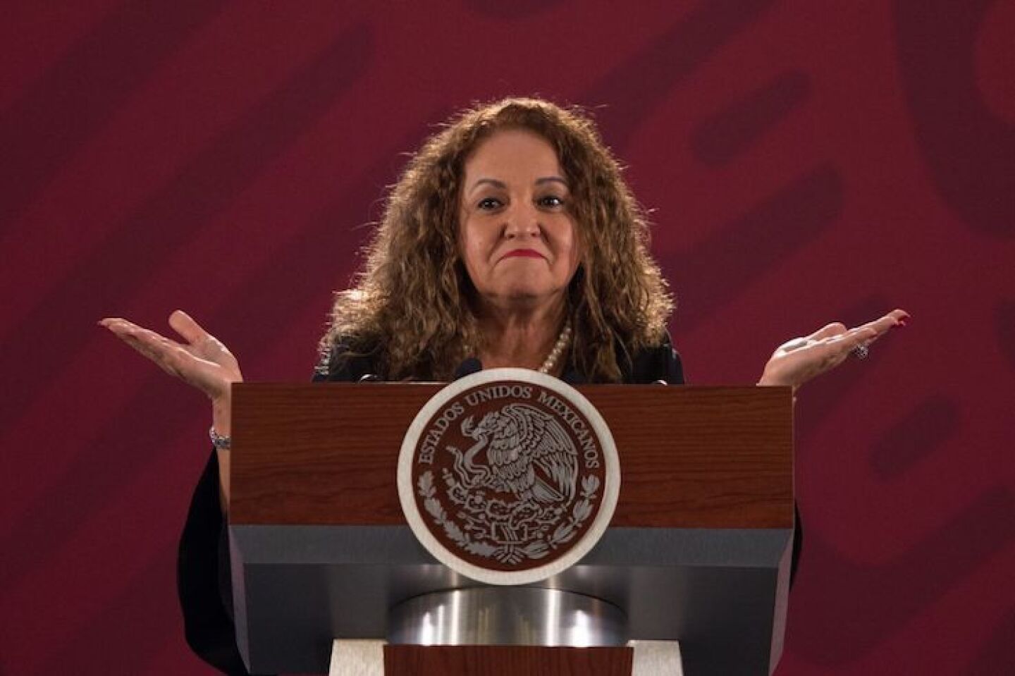 CIUDAD DE MÉXICO, 19JULIO2019.- Sanjuana Martínez, directora de la agencia de noticias del Estado Notimex durante la conferencia Matutina diaria en el Palacio de Gobierno.FOTO: ANDREA MURCIA /CUARTOSCURO.COM