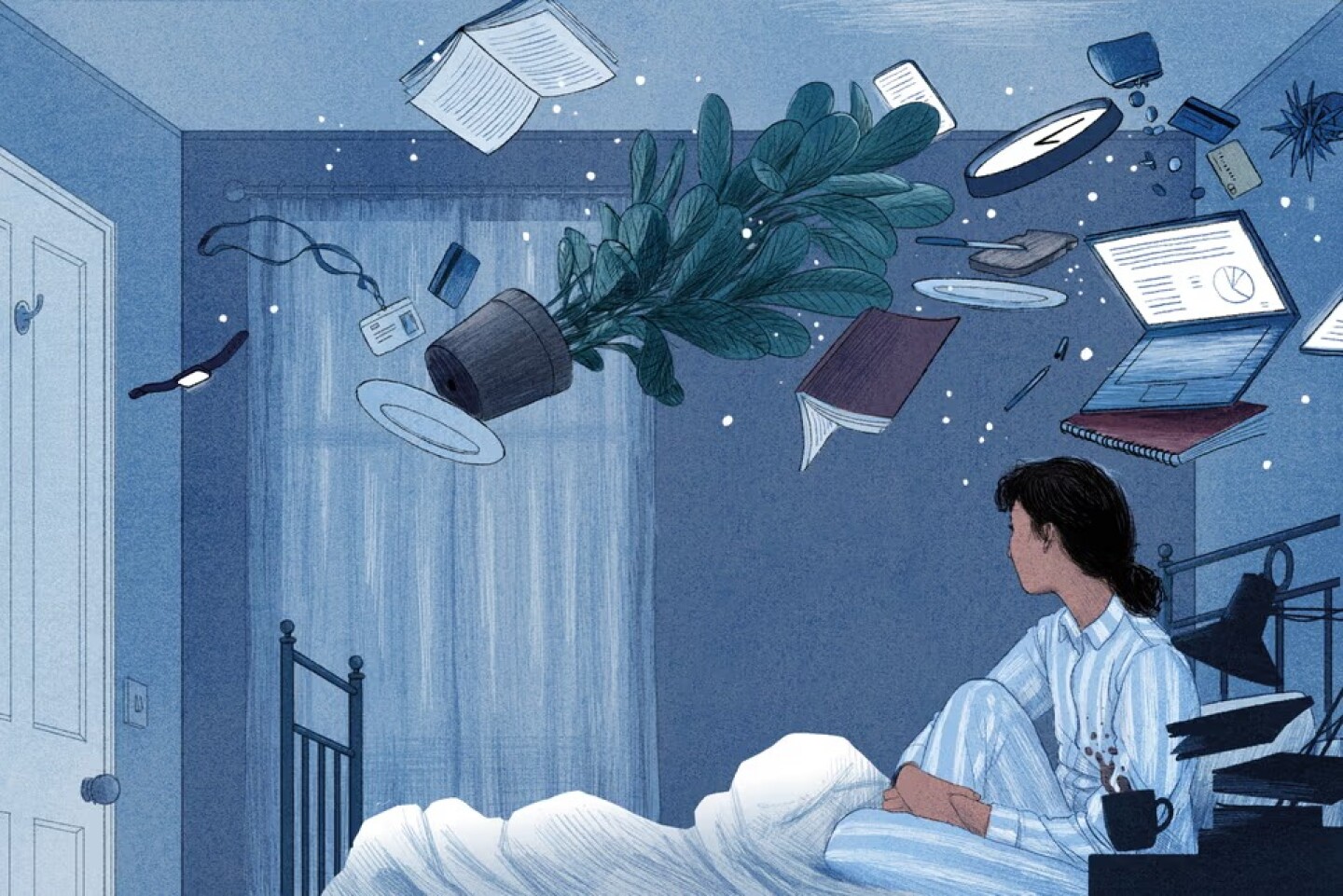 “La mayoría de nosotros no tenemos problemas para dormir, tenemos un problema de ansiedad y estrés…” Ilustración: Michael Kirkham/The Guardian