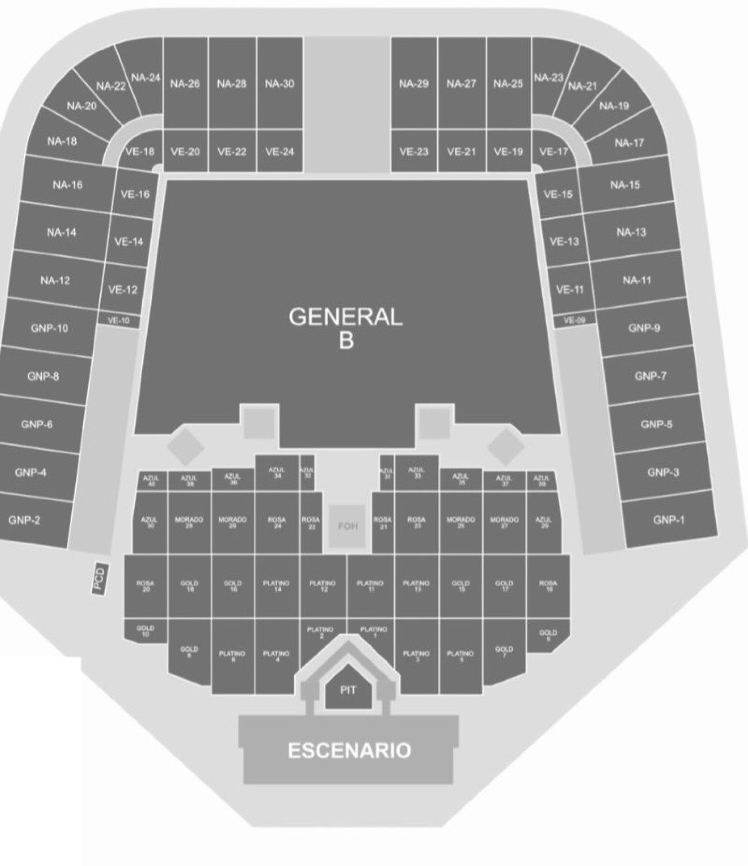 Mapa del Estadio GNP para el concierto de Grupo Firme en la CDMX
