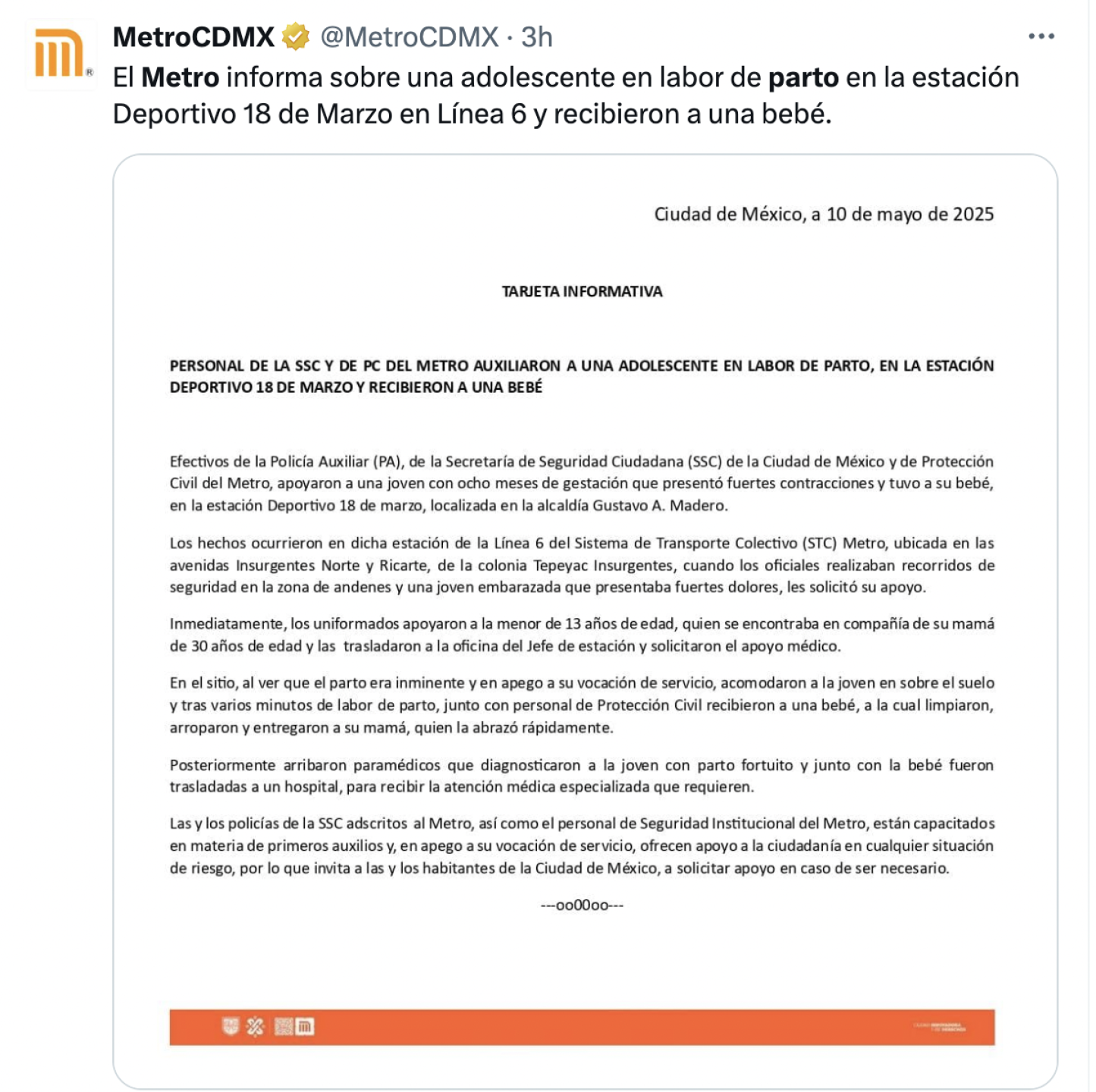 Comunicado del Metro