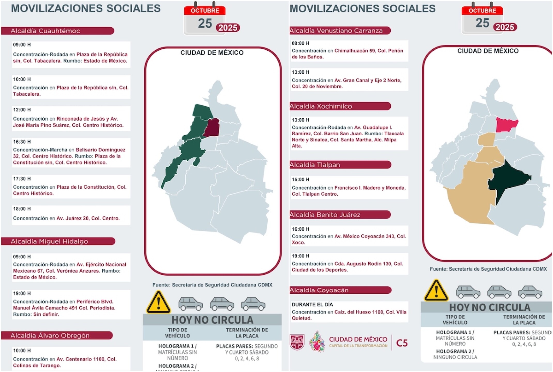 Agenda de movilizaciones hoy sábado