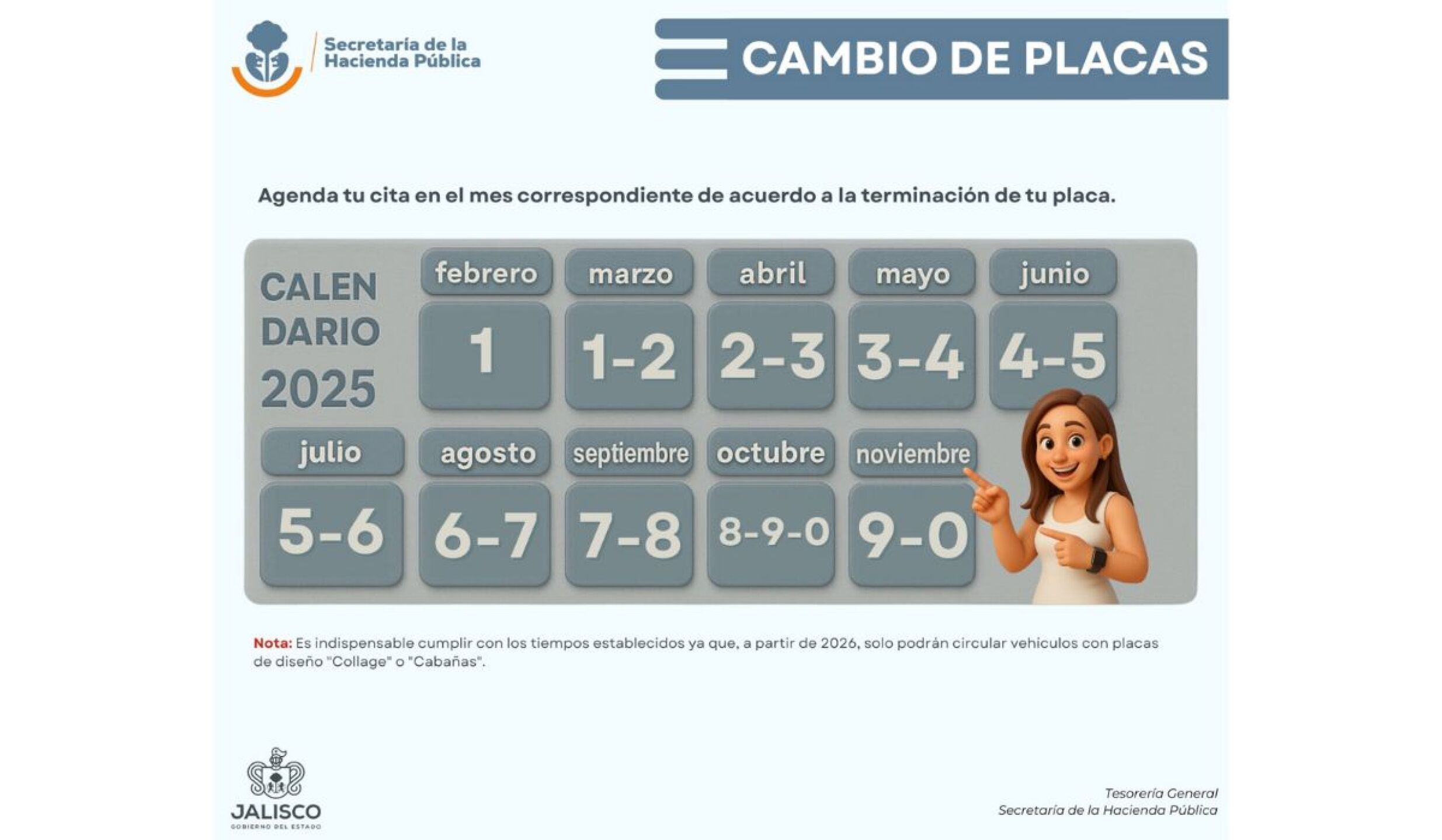 Calendario 2025 de cambio de placas en Jalisco