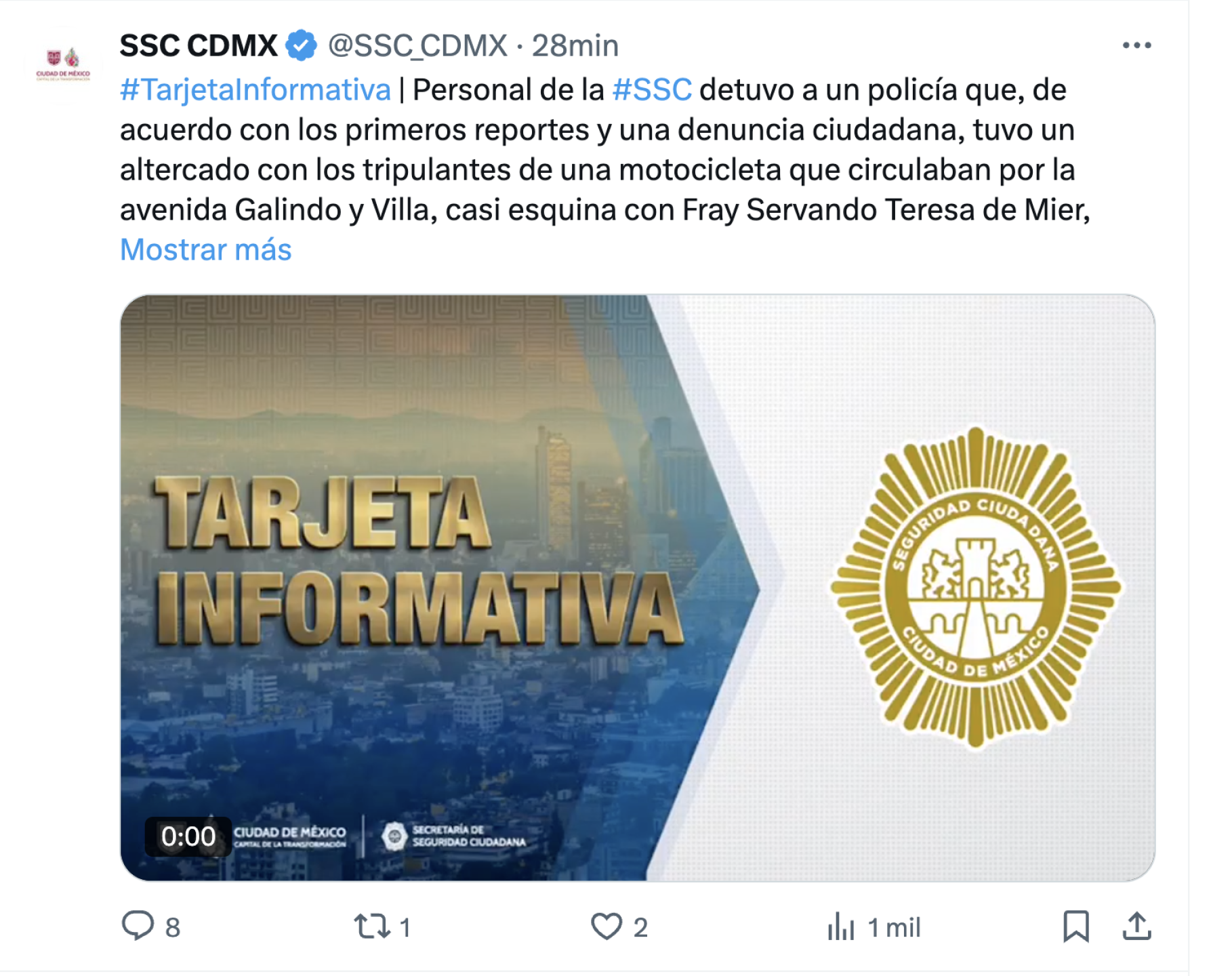Publicación de la SSC.CDMX