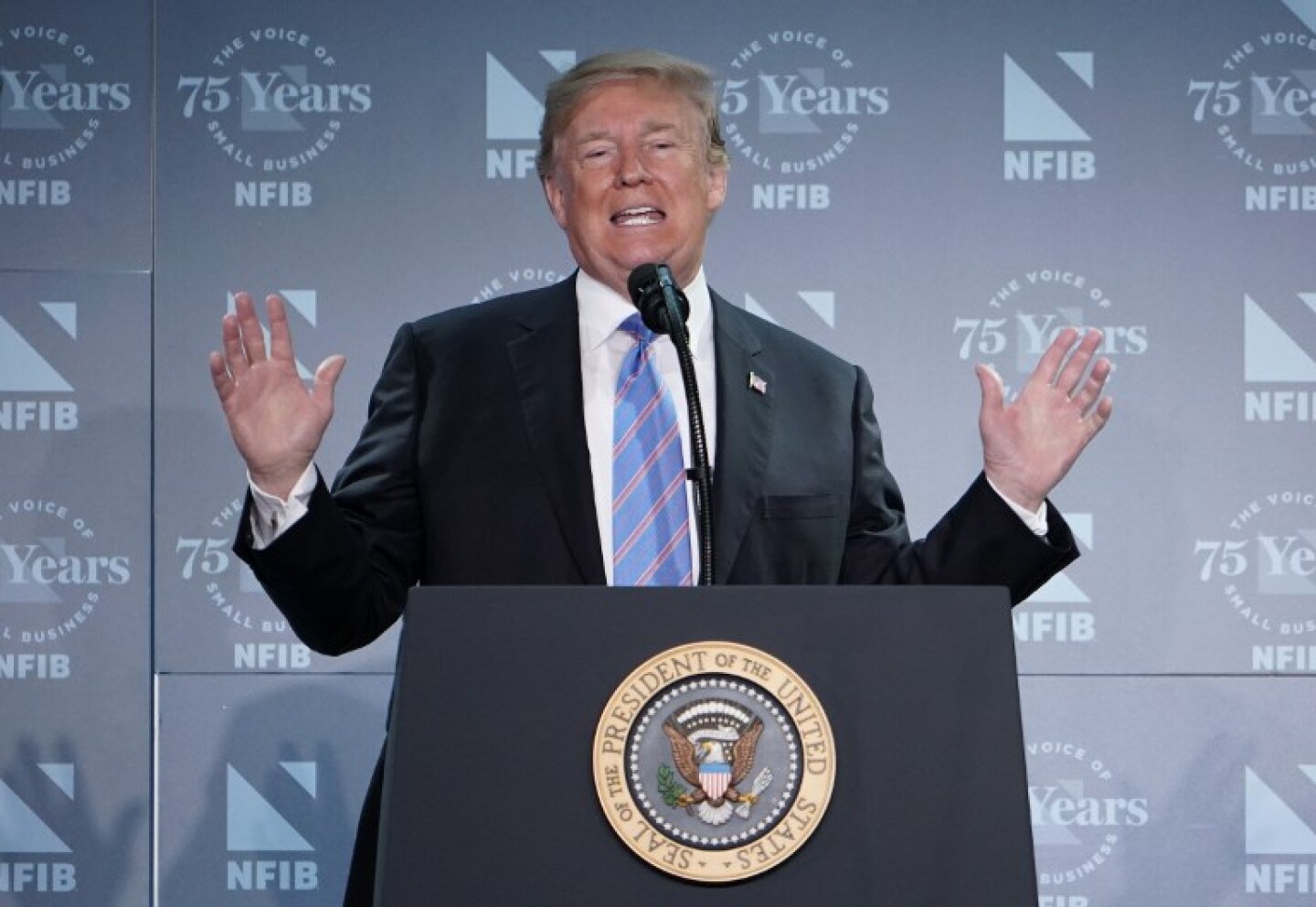 US President Donald Trump speaks at the National Federation of Independent Businesses