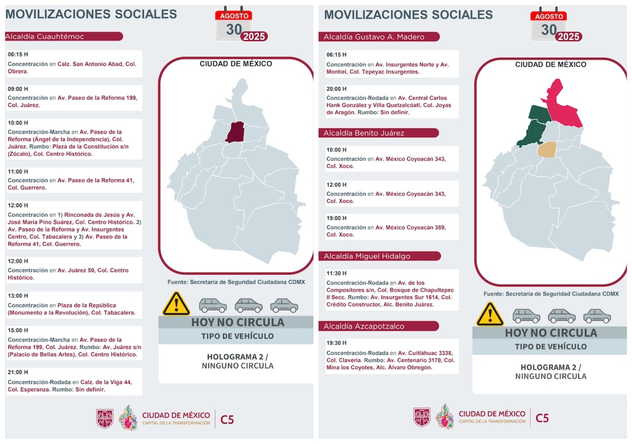 Agenda de manifestaciones del 30 de agosto