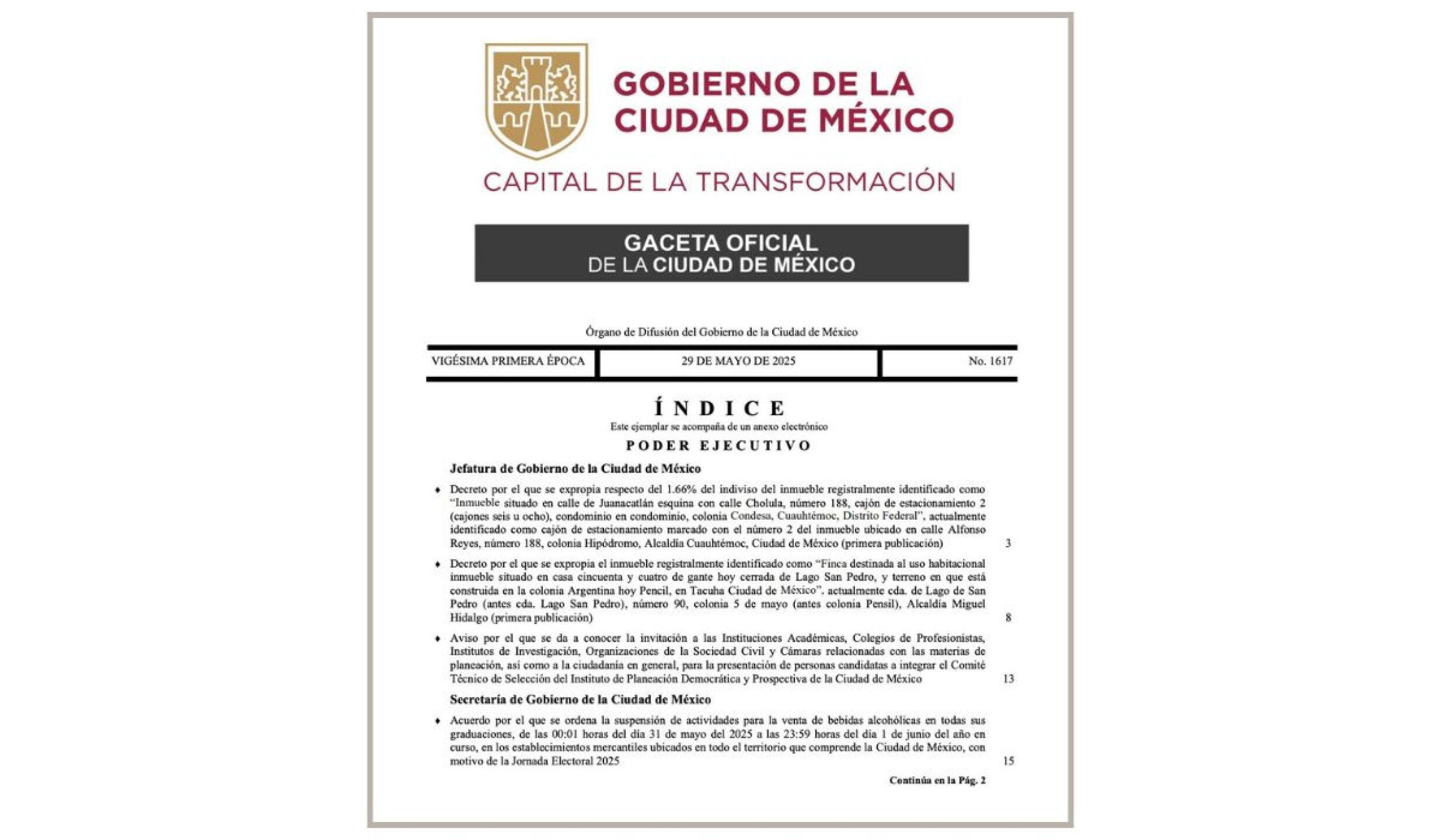 Gaceta Oficial el 29 de mayo de 2025