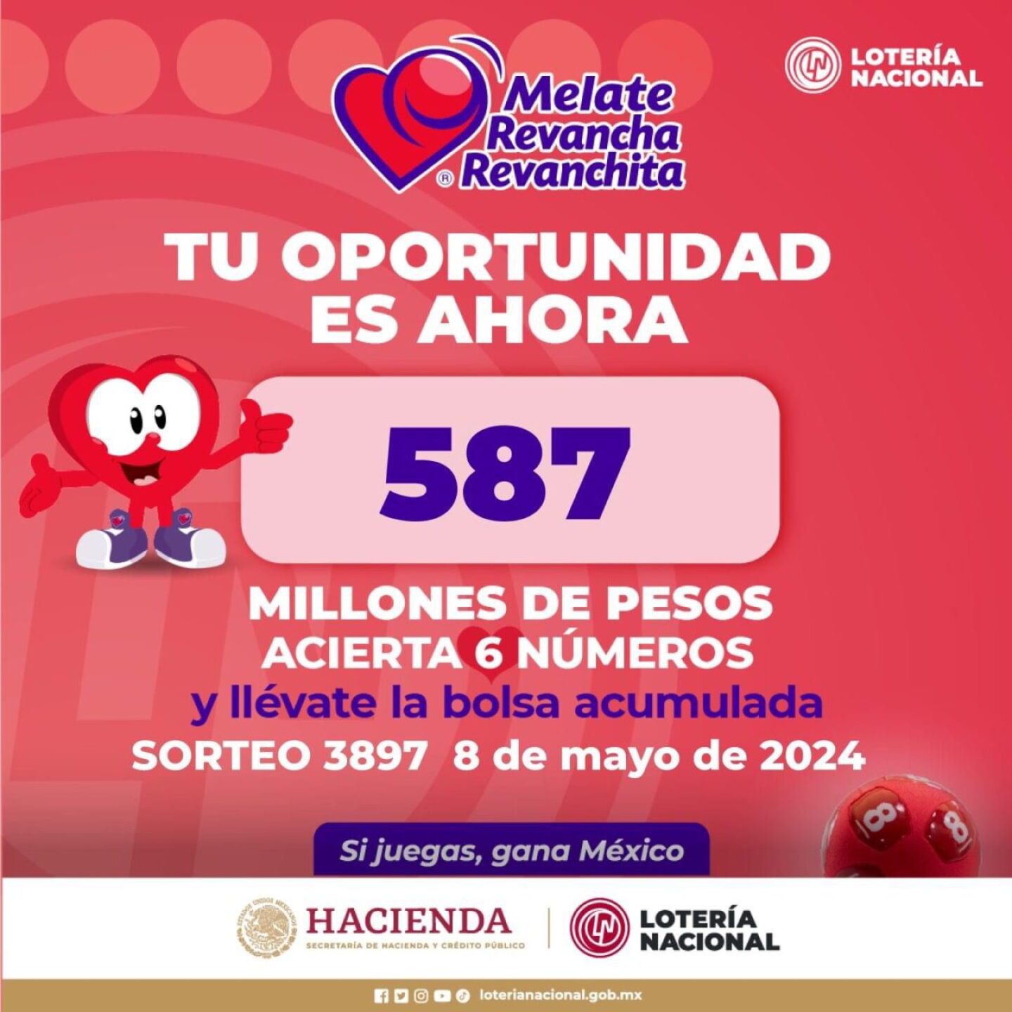 3897 Melate 3897 Revancha y Revanchita: ver los resultados en VIVO