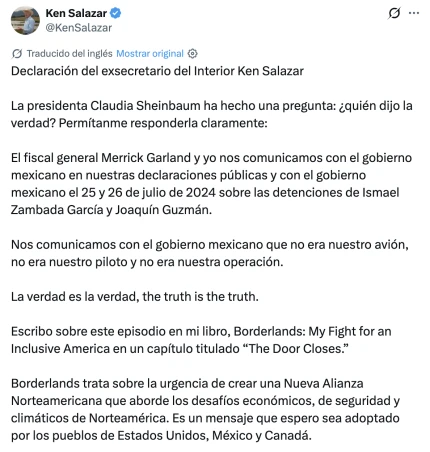 Mensaje de Ken Salazar