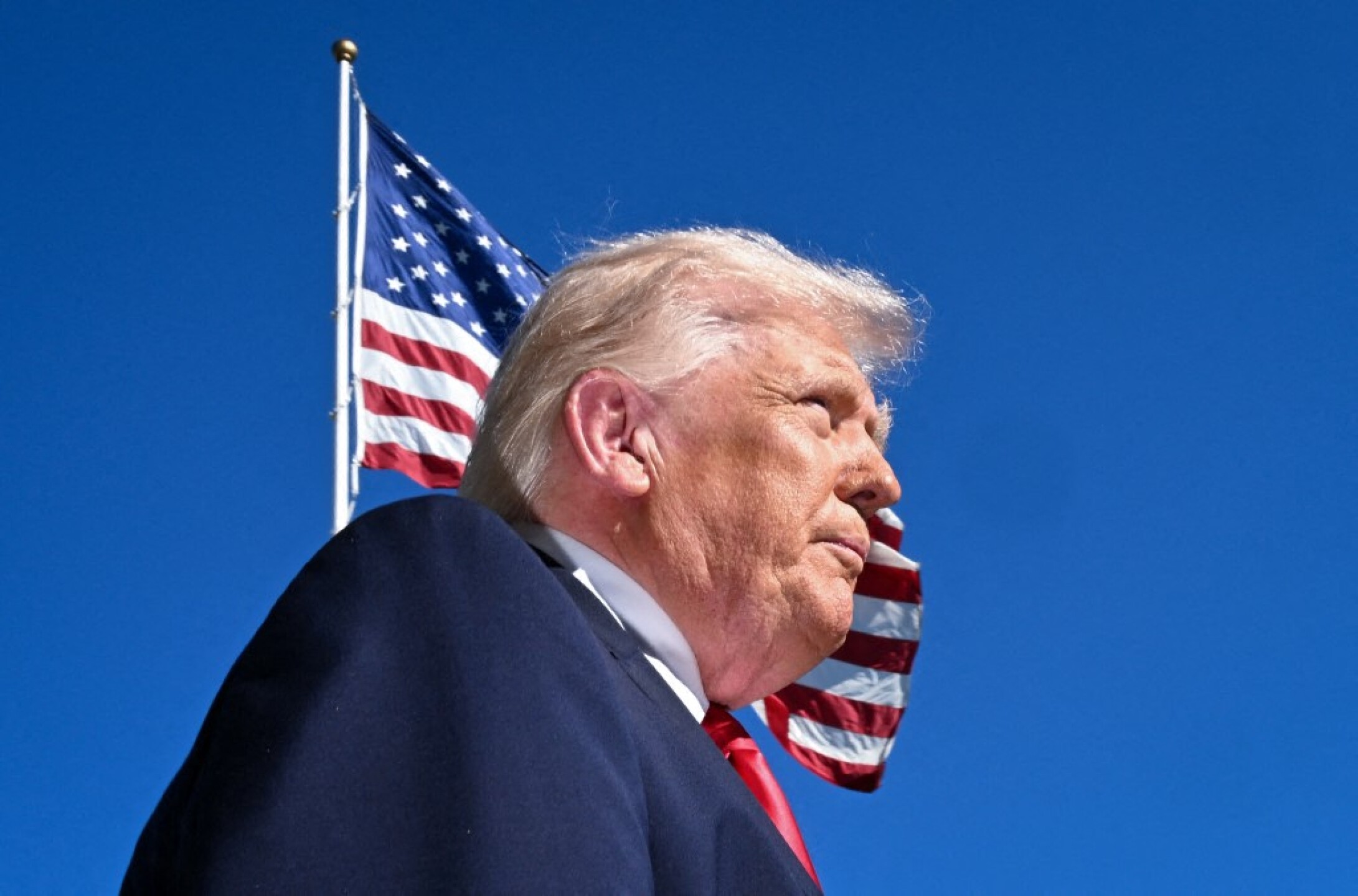 President Trump Departs Washington Enroute To Miami, Florida trump bandera