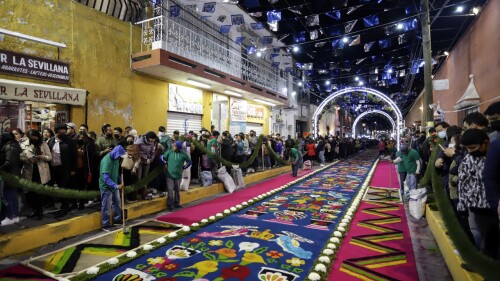 Alfombra monumental de aserrín rompe récord mundial en el centro de México