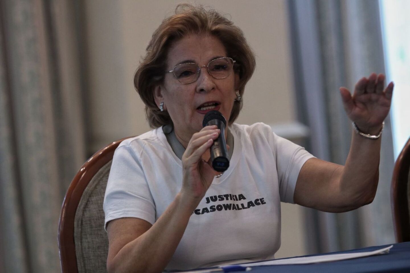 María Isabel Miranda de Wallace, presidenta de la asociación civil Alto al Secuestro fundación creada a partir del caso del secuestro y asesinato de su hijo Hugo Alberto Wallace durante conferencia de prensa para dar detalles del caso.
