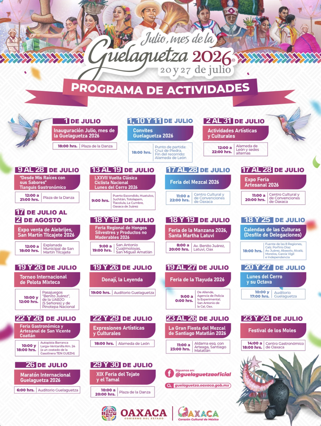 cartelera completa de actividades de julio guelaguetza