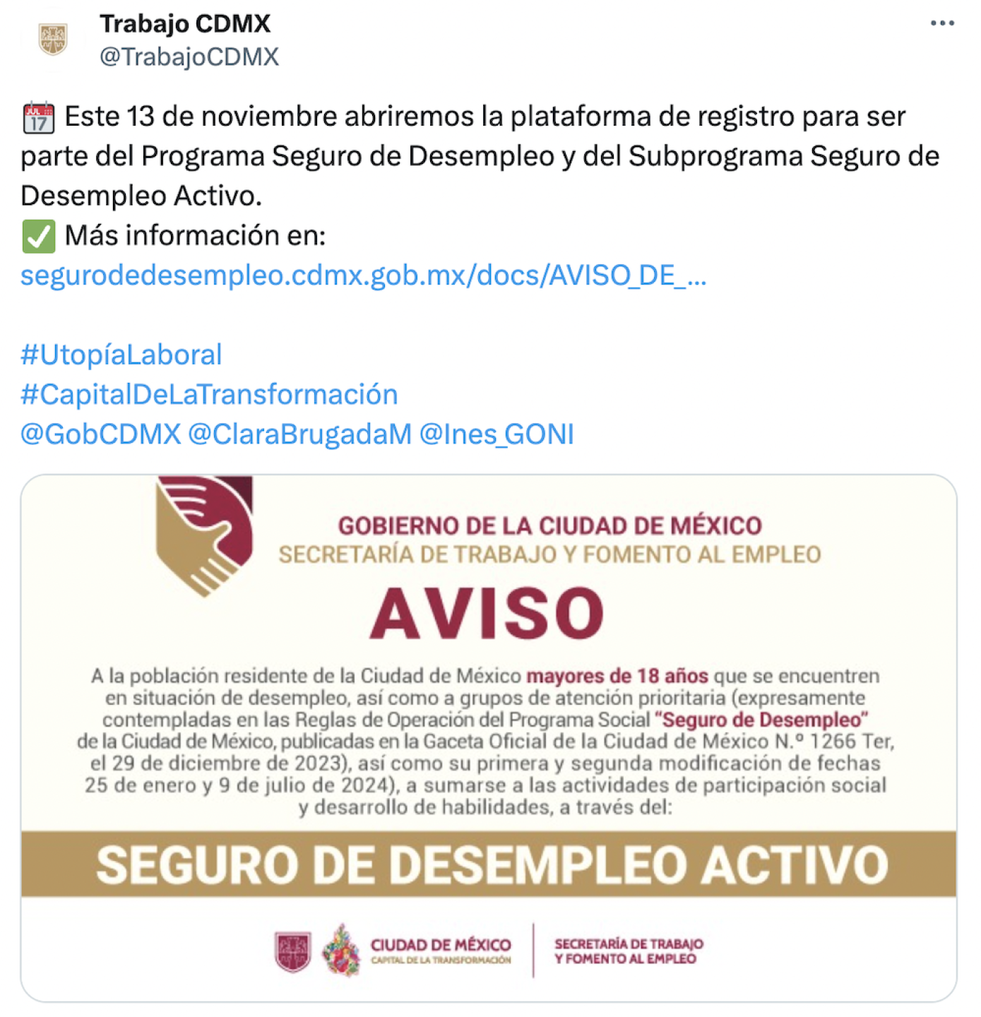 Convocatoria del Seguro de Desempleo en CDMX