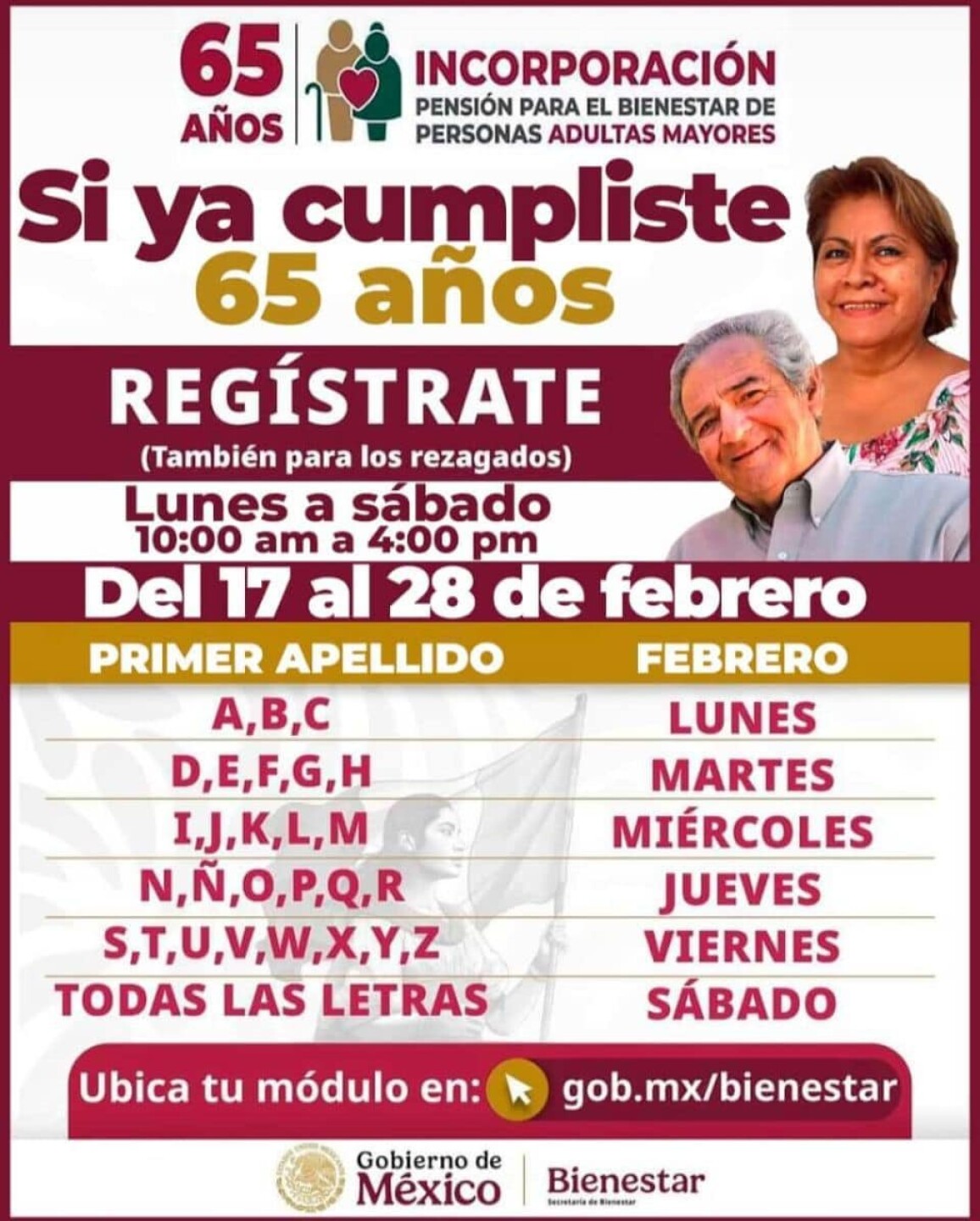 Calendario de registro para Pensión Bienestar
