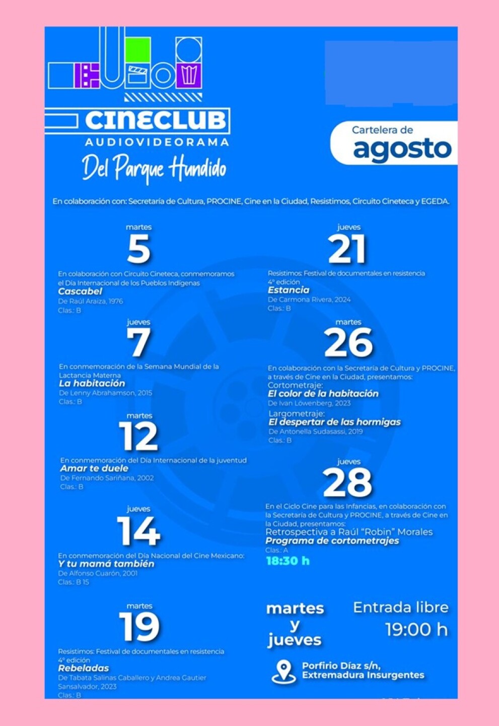 4 3 Cineclub Audiovideorama está en el Parque Hundido CARTELERA AGOSTO.jpg