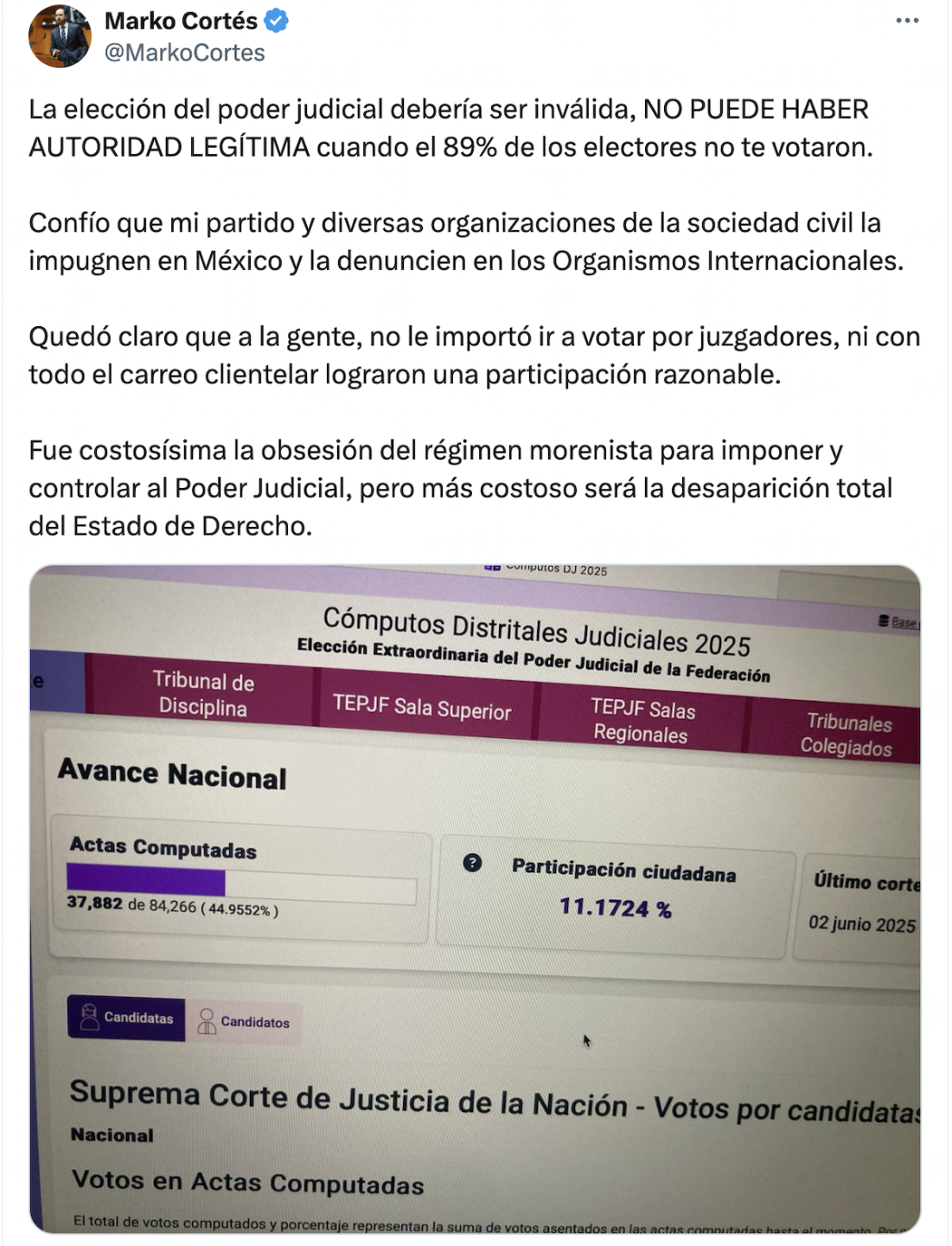 mensaje de Marko Cortés