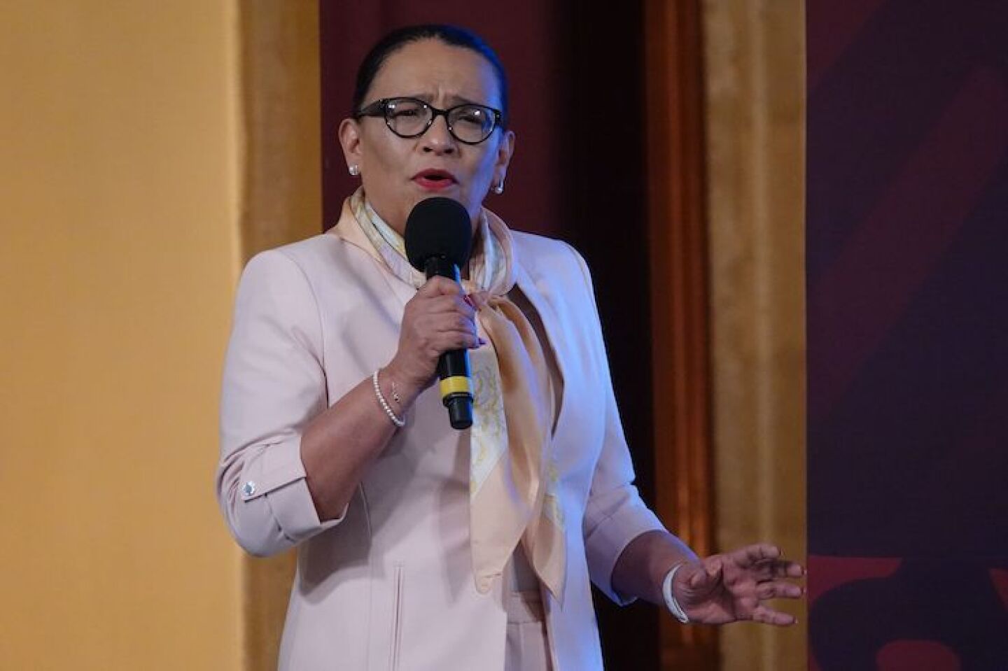 Rosa Icela Rodríguez durante la conferencia matutina desde Palacio Nacional.